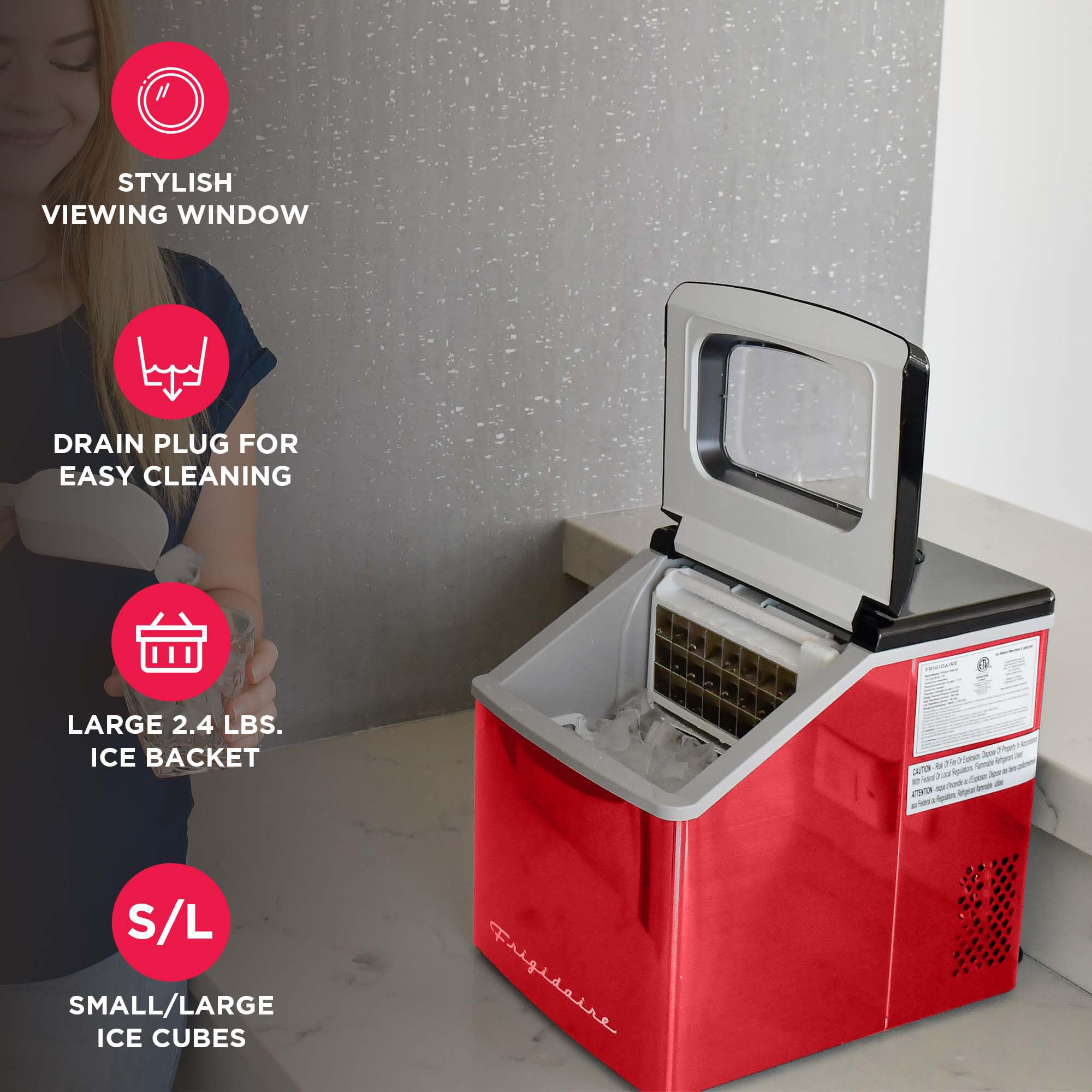 FRIGIDAIRE EFIC452-SS 40 Lbs Extra Large Clear Maker, Stainless Steel, Makes Square Ice