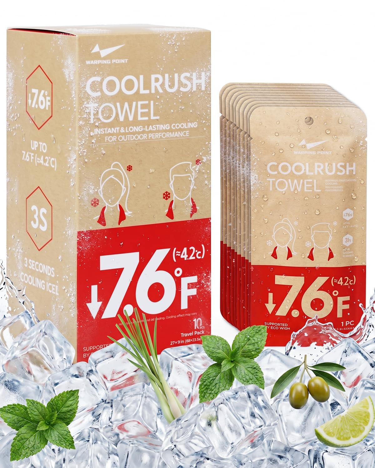 CoolRush Towel for Body–10 Pack Individually Wrapped Cooling Wipes | Instant Cooling Neck Wrap, Alcohol-Free Sweat Cooling Towel for Adults | Reusable, Travel, Gym, Music Festival, Camping Essentials