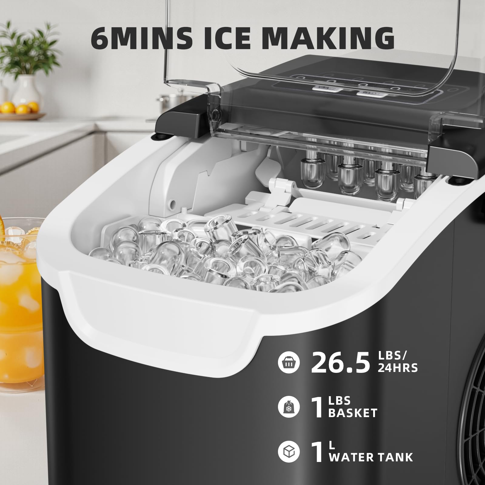 Antarctic Star Ice Maker Countertop, Portable Ice Machine with Carry Handle, 26Lbs Per Day, 9 Cubes Ready in 6 Mins, Self-Cleaning Ice Makers with Ice Scoop and Basket for Kitchen/Office/Party (Black)