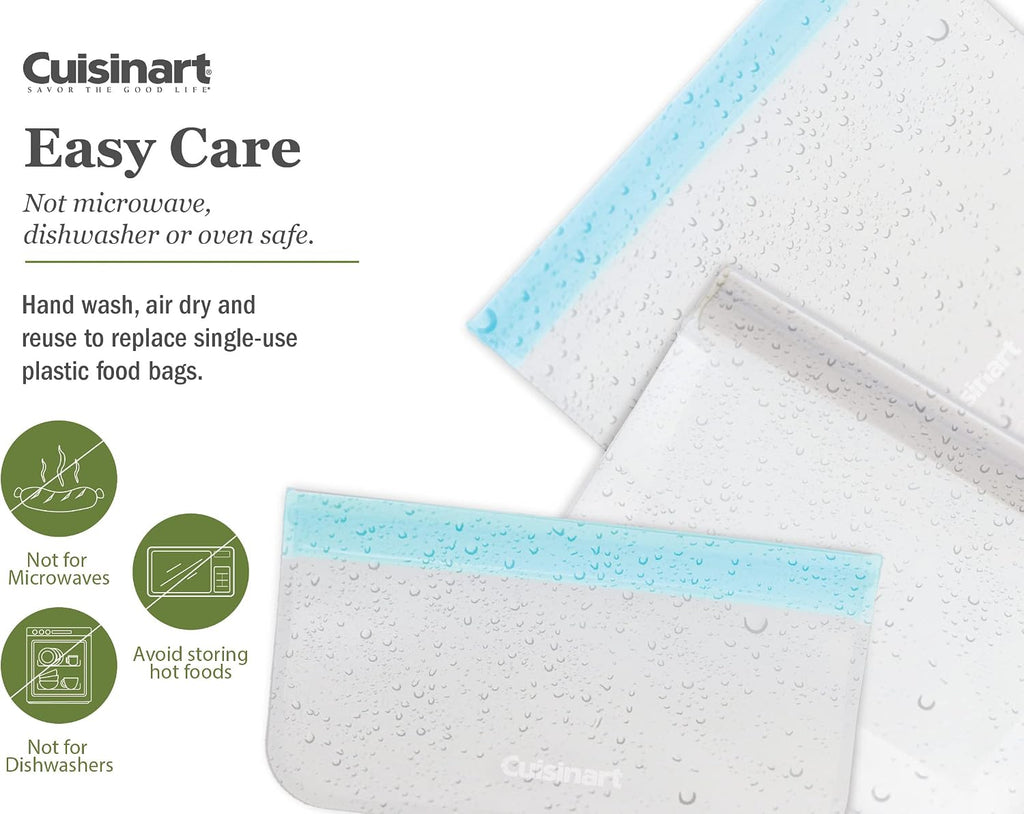 Cuisinart Reusable Food Storage Bags, 12 Pack Turquoise - Resealable Bags for Food, Leftovers, & Snacks to Store, Freeze or Refrigerate - BPA Free Flat Freezer Bags - Includes Small, Medium & Large