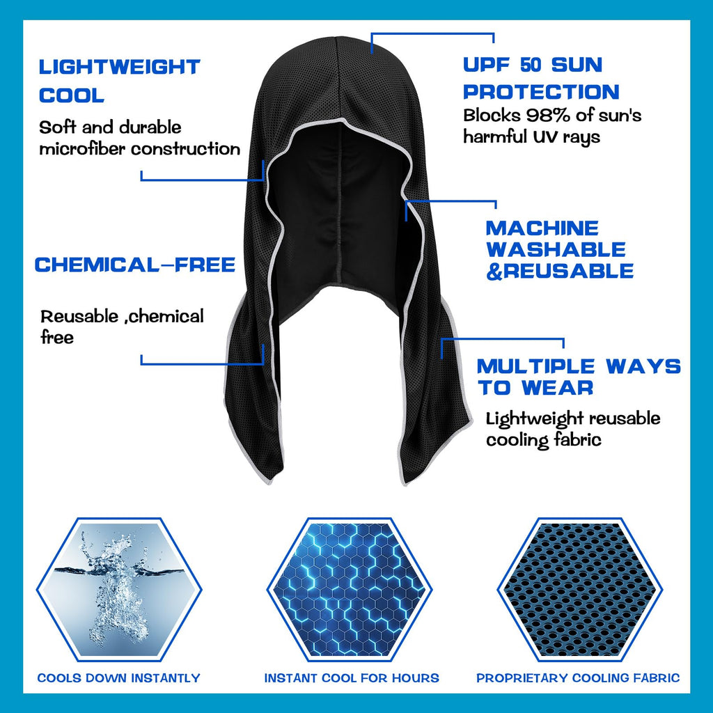 Bencailor 4 Pack Cooling Hoodie Towels Cooling Towels for Neck and Face Head Wrap UPF 50 UV Sun Protection for Sport Workout Camping(Black and Gray,Classic Style)
