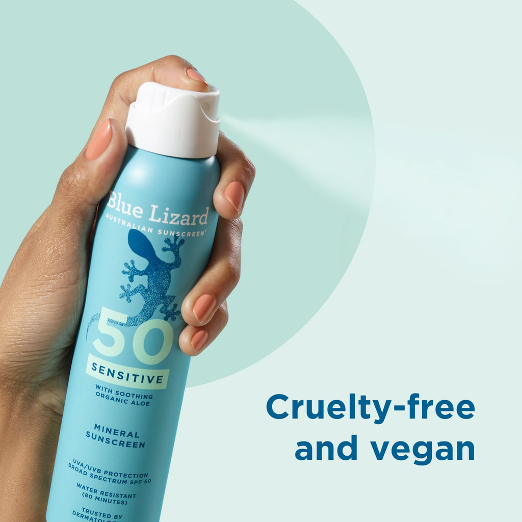 BLUE LIZARD Sport Mineral Sunscreen Spray SPF 50+, Dermatologist-Recommended Brand, Broad-Spectrum UVA/UVB Protection, Water-Resistant, Zinc Oxide Formula, Vegan, 5 fl oz