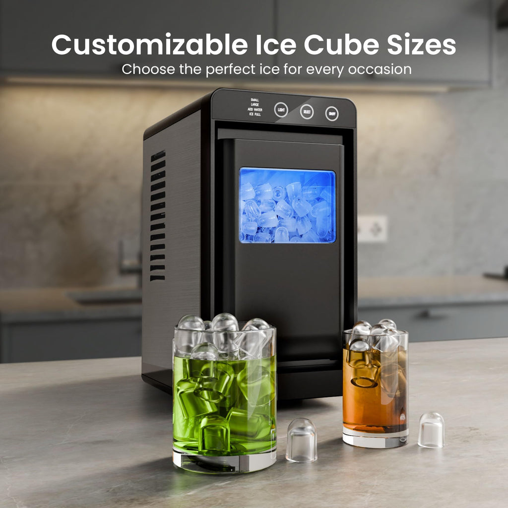 Kismile Portable Countertop Ice Maker Machine, 26lbs Ice in 24Hrs, Self-Cleaning Ice Maker with Selectable Ice Size & Internal Light, Compact Design for Home/Kitchen/RV