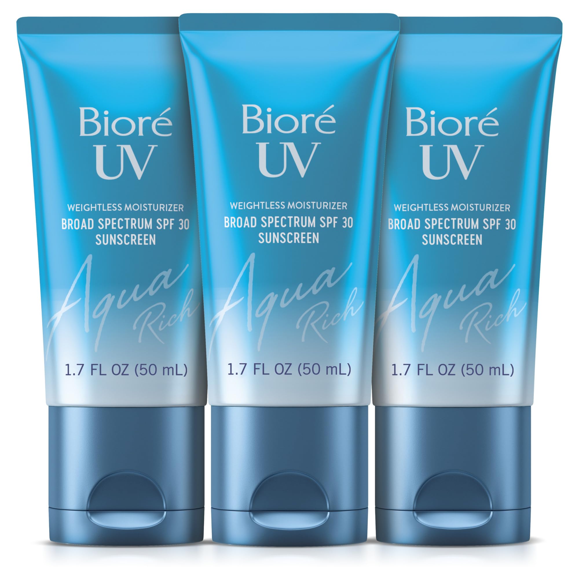 Biore UV Aqua Rich Daily Hydrating Facial Moisturizer with SPF 50 | Oil Free Sunscreen & Primer for Makeup with Hyaluronic Acid, No White Cast, Non-Comedogenic, For Sensitive Skin, PA++++, 1.7 Oz