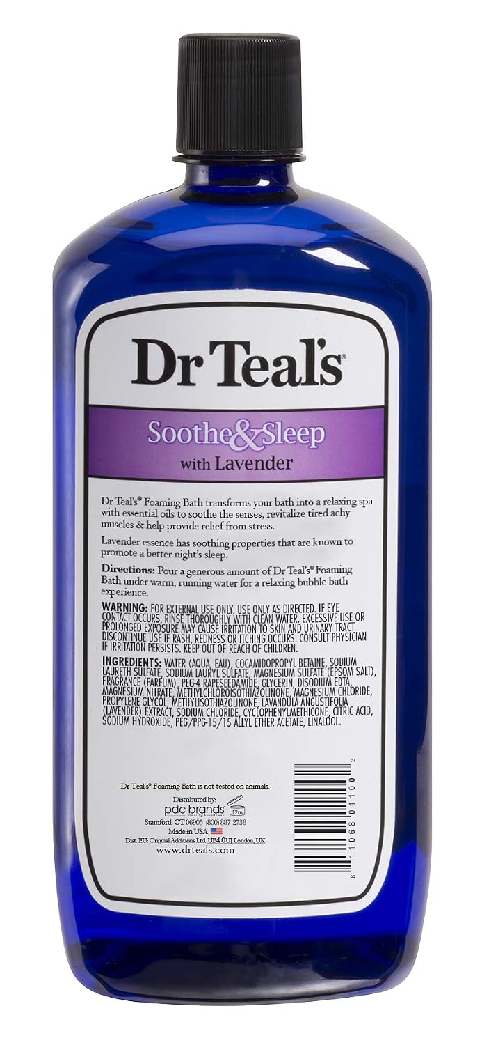 Dr Teal’s Foaming Bath with Pure Epsom Salt, Soothe & Sleep with Lavender, 34 Ounces (Packaging May Vary)