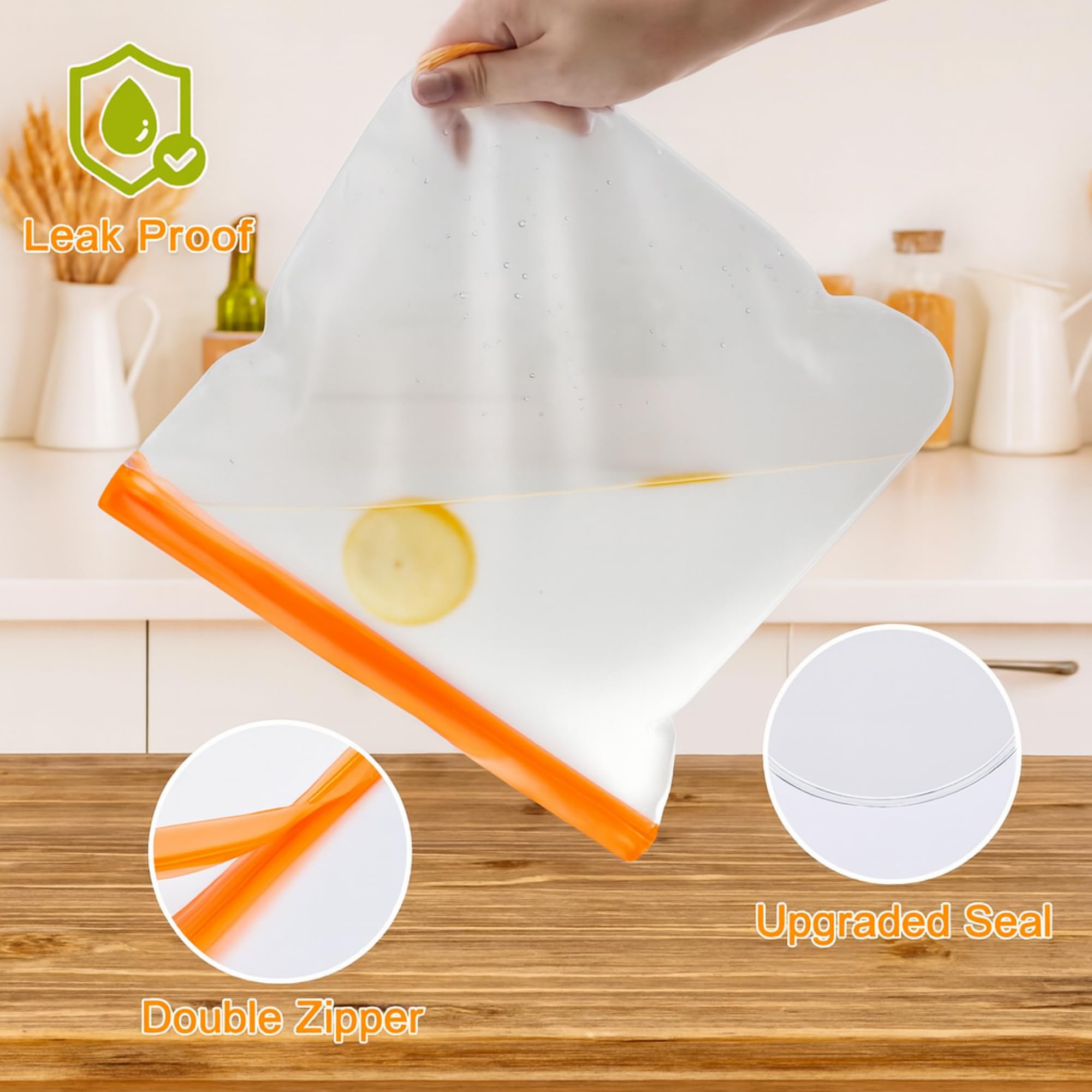 10 Pack Dishwasher Safe Reusable Bags, Leakproof Reusable Freezer Bags, BPA Free Food Storage Bags for Lunch, Marinate and Travel, 3 Gallon, 4 Sandwich, 3 Snack Bags