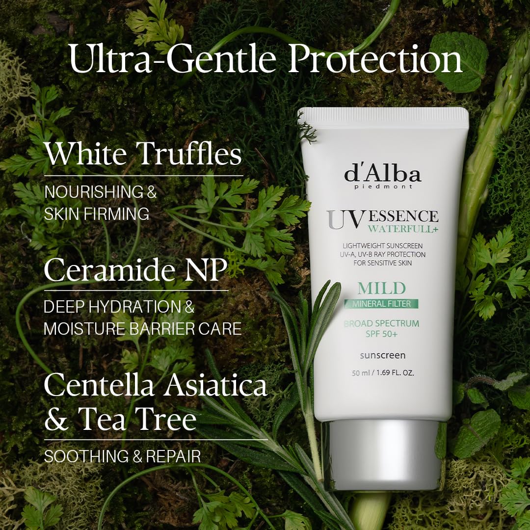 [2 ea] d'alba Piedmont Waterfull Tone-Up Sunscreen Serum BROAD SPECTRUM SPF 50 + Korean Sunscreen for Face, All Skin Tones (2 x 1.69 fl.oz.)