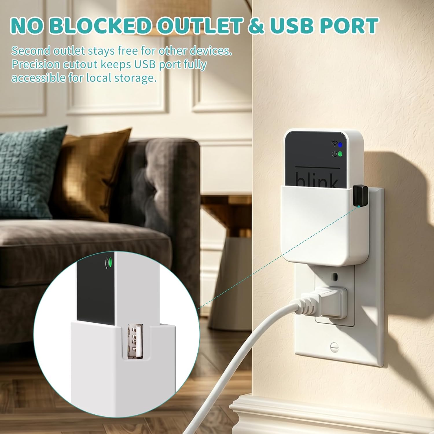 2-in-1 Outlet Wall Mount for Blink Sync Module 2, Space Saving Holder with Built-in Plug – Sync Module 2 Charging Station for Blink Outdoor/Indoor Camera, Easy Install & No Cable Needed | Integrated Design, Plug and Play