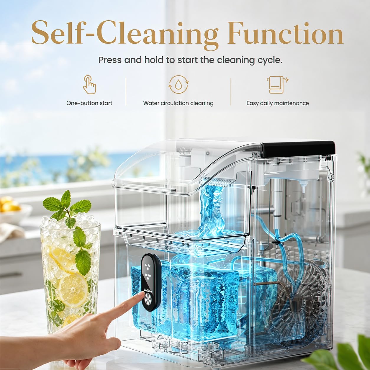 Kismile Nugget Ice Makers Countertop,35Lbs/24H,Portable Sonic Ice Machine with Self-Cleaning,One-Click Operation for Home/Office(Stainless Steels Silver)