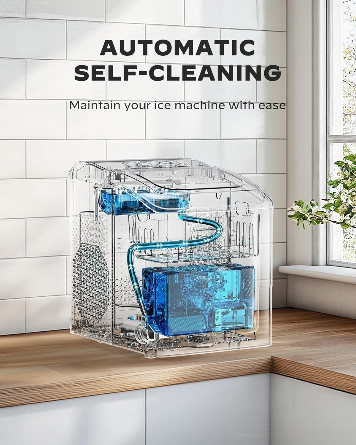 Silonn Countertop Ice Maker with 2.5L Expandable Ice Basket, 26.5lbs/24H, 9 Cubes in 6 Mins, 2 Ice Sizes, Self-Cleaning & LED Touch Control for Home Kitchen Office