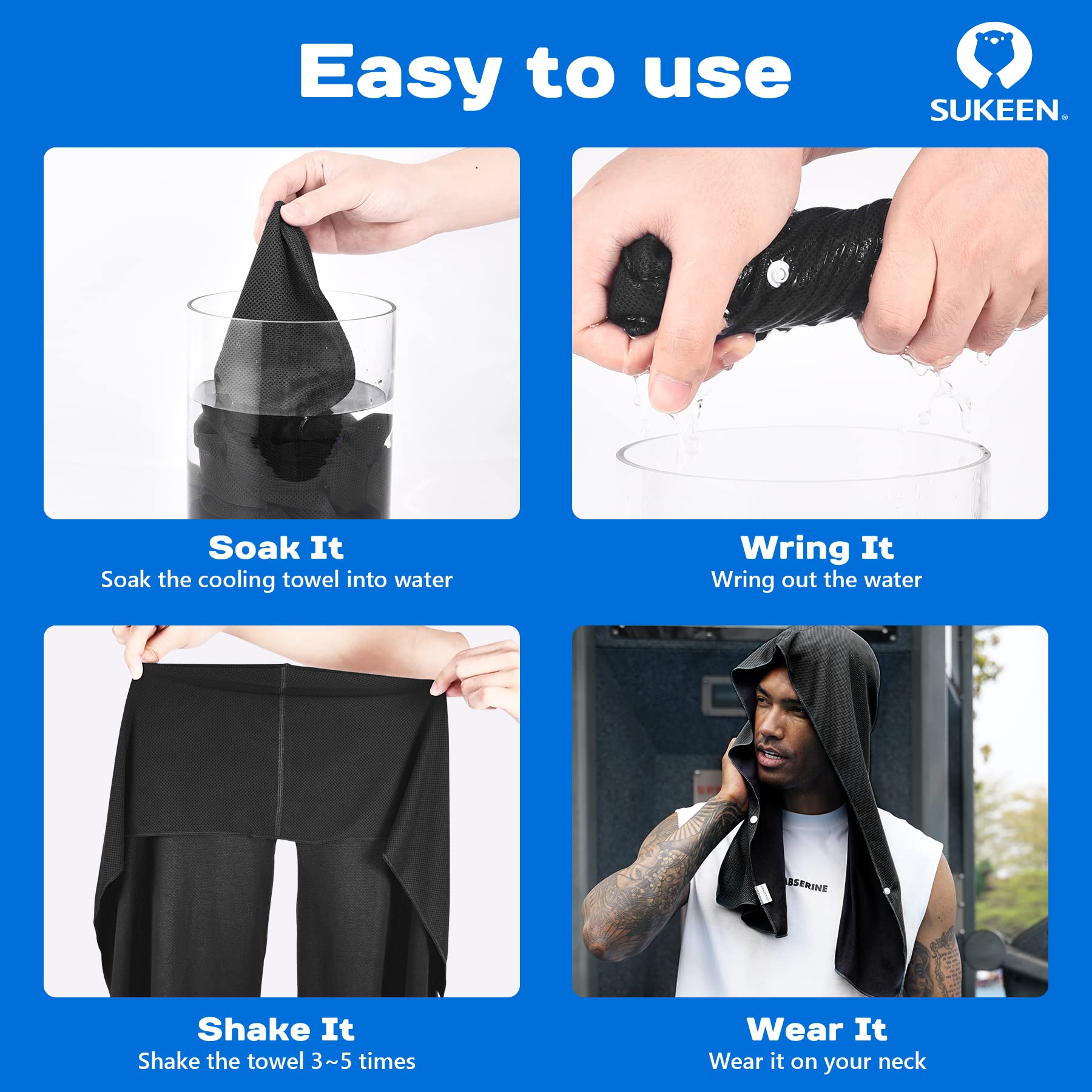Sukeen Cooling Hoodie Towel, Absorbent Quick-Drying Cooling Towels for Neck and Face, UV Sun Protection Cooling Neck Wraps Sport Head Cooling Towel Hot Weather