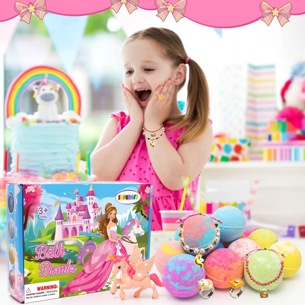 Bath Bombs for Kids with Surprise Inside Princess Toys Natural Bath Bombs Handmade Spa Organic Bubble Bath Bomb Bath Fizzy with Jewelry Set Girls Birthday Christmas Gift