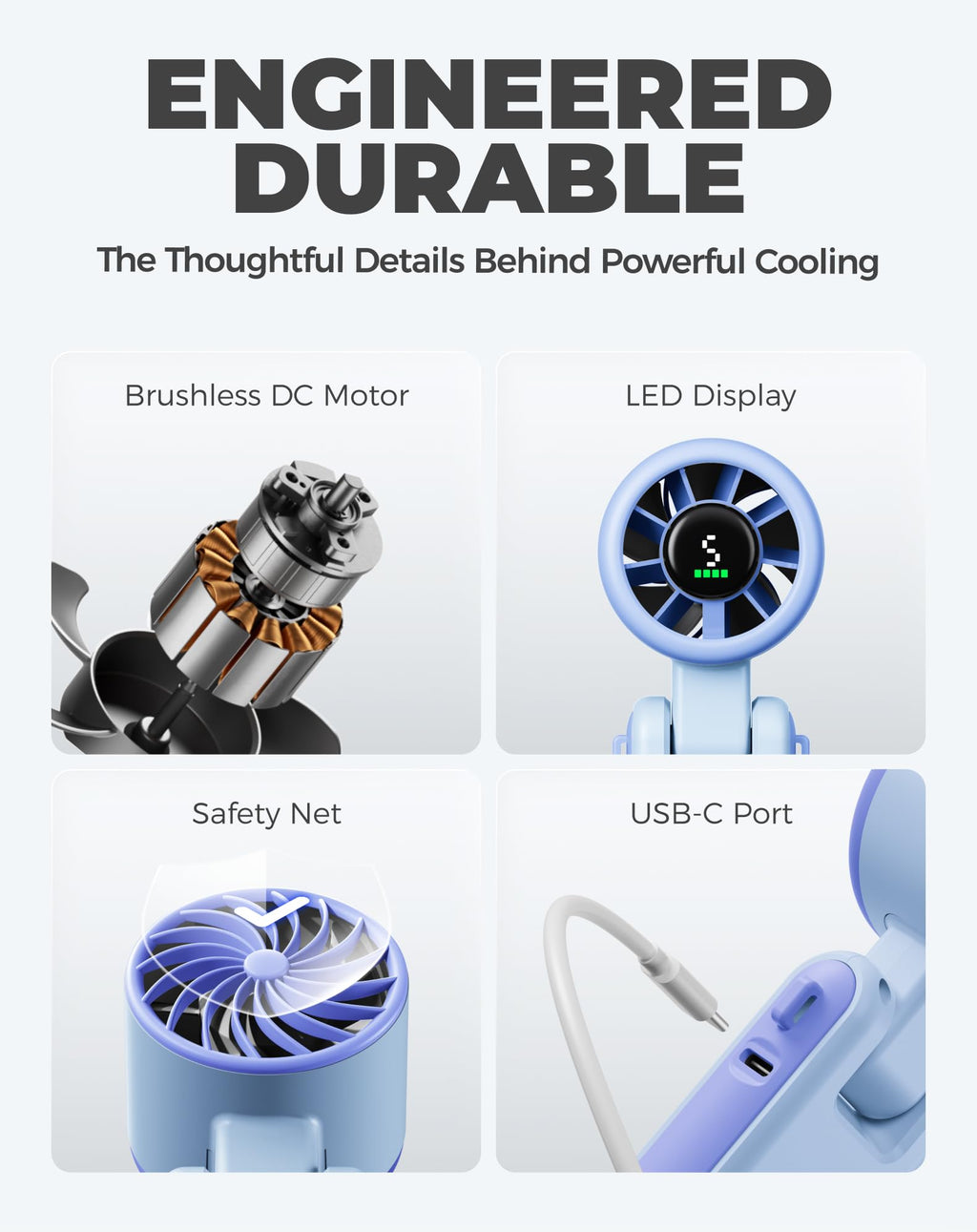 Diveblues Portable Handheld Turbo Fan | 3 IN 1 Hand/Neck/Desk Fan, Up to 12 Working Hours, 5 Gear Wind, Battery Operated, Travel, Working, Outdoor Activities