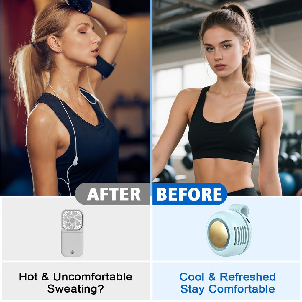 Portable Fan,2-in-1 Waist Clip On Bladeless, Ultra-Quiet Mini Personal Neck Fan 3 Speeds with 360°Adjustable Clip USB Rechargeable for Hiking,Office & Outdoor