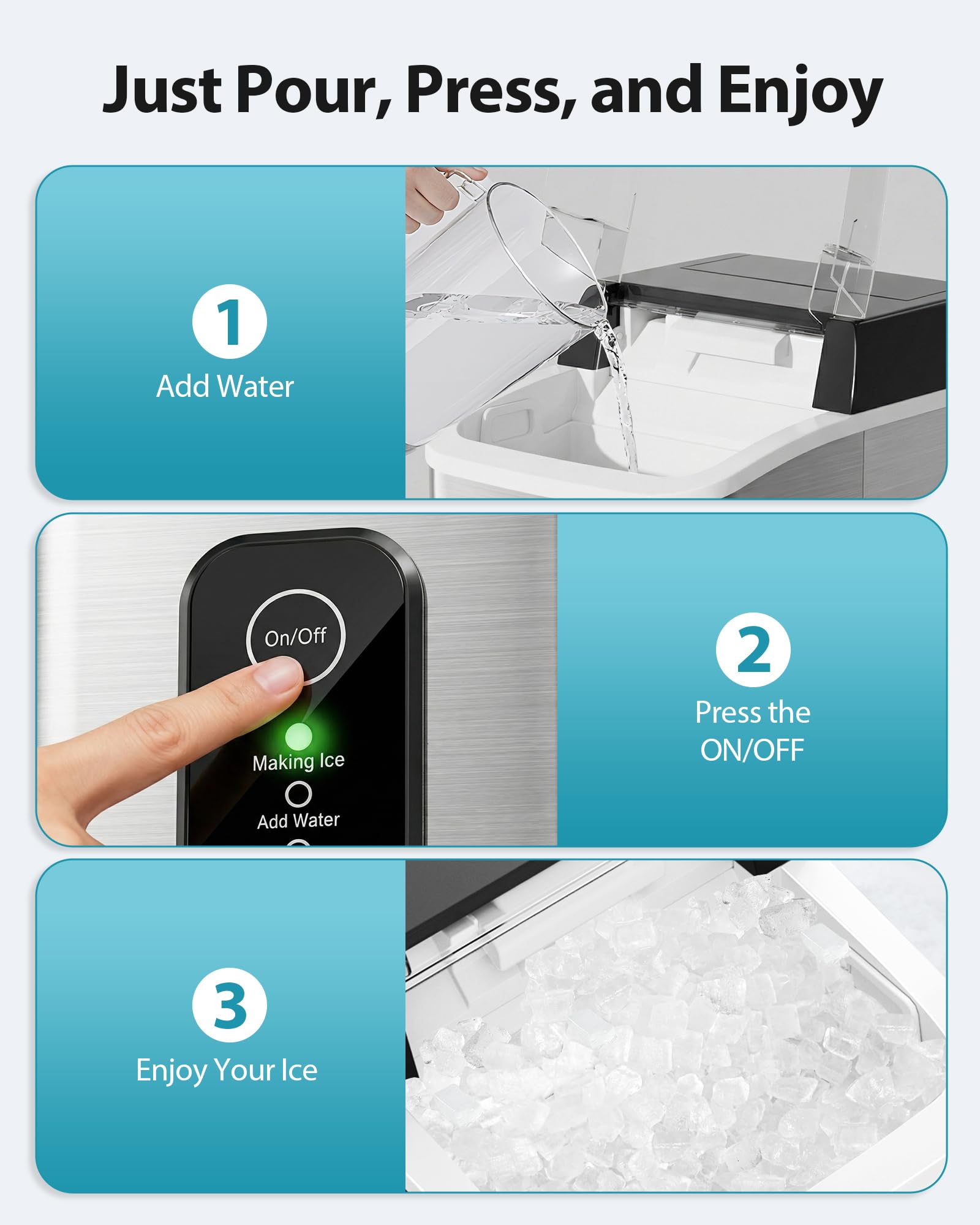 Aeitto Nugget Ice Maker Countertop, 55lbs/Day, Large Capacity Chewable Ice Maker, Rapid Ice Release in 5 Mins, Self-Cleaning with Stainless Steel Housing Ice Machine for Home Office and Party, Silver