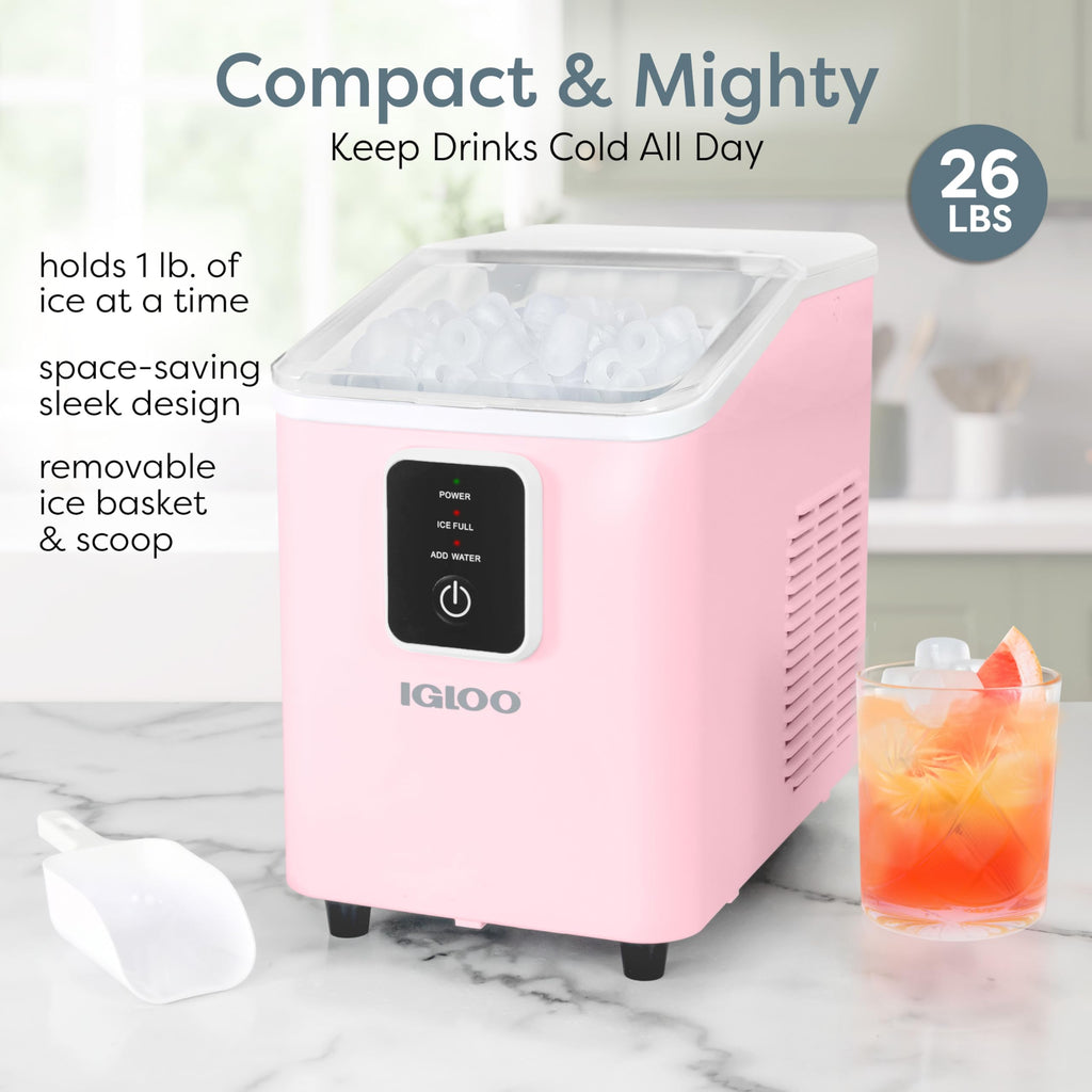 Igloo Automatic Self-Cleaning Portable Electric Countertop Ice Maker Machine with Handle, 26 Pounds in 24 Hours, 9 Ice Cubes Ready in 7 Minutes, with Ice Scoop and Basket