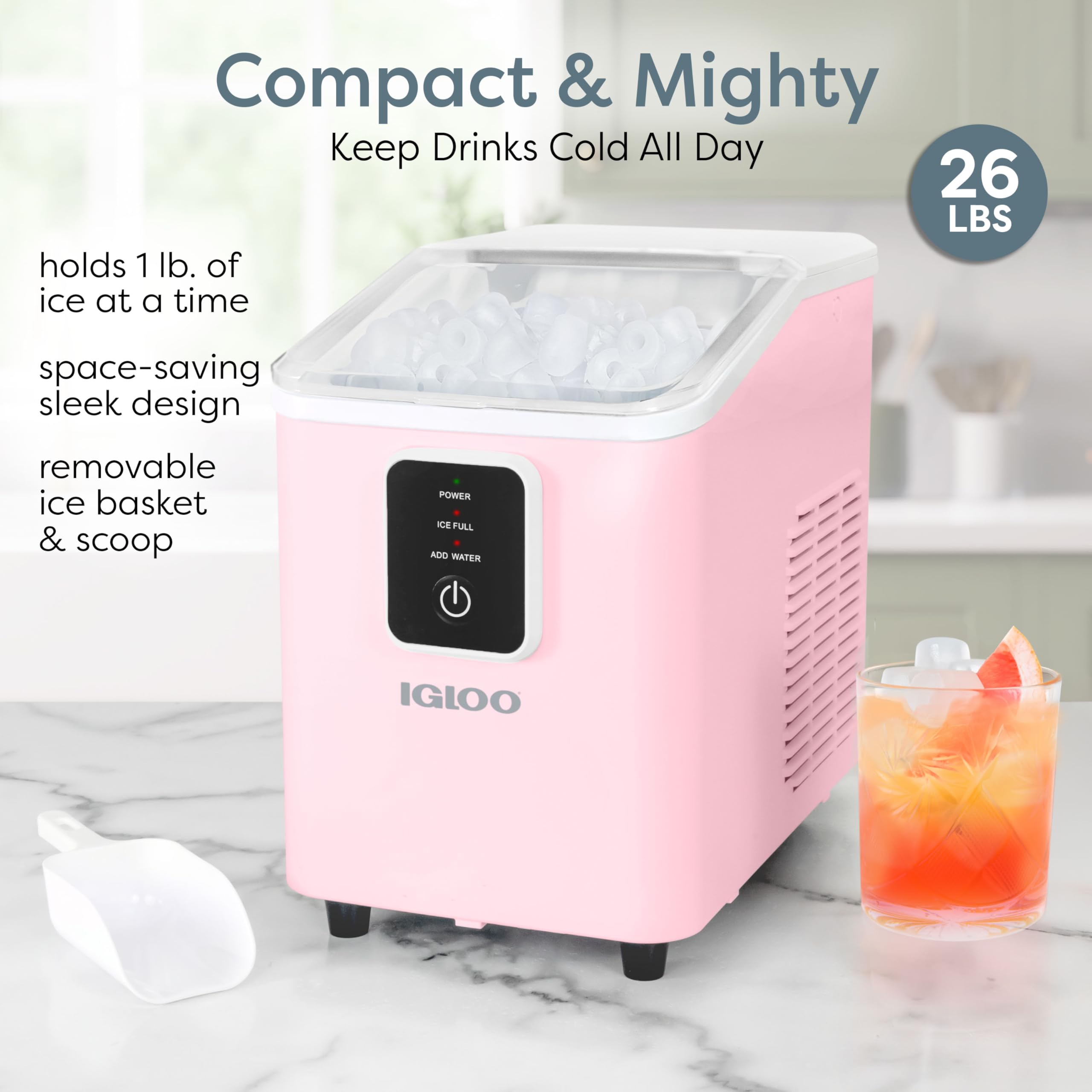 Igloo Automatic Self-Cleaning Portable Electric Countertop Ice Maker Machine with Handle, 26 Pounds in 24 Hours, 9 Ice Cubes Ready in 7 Minutes, with Ice Scoop and Basket