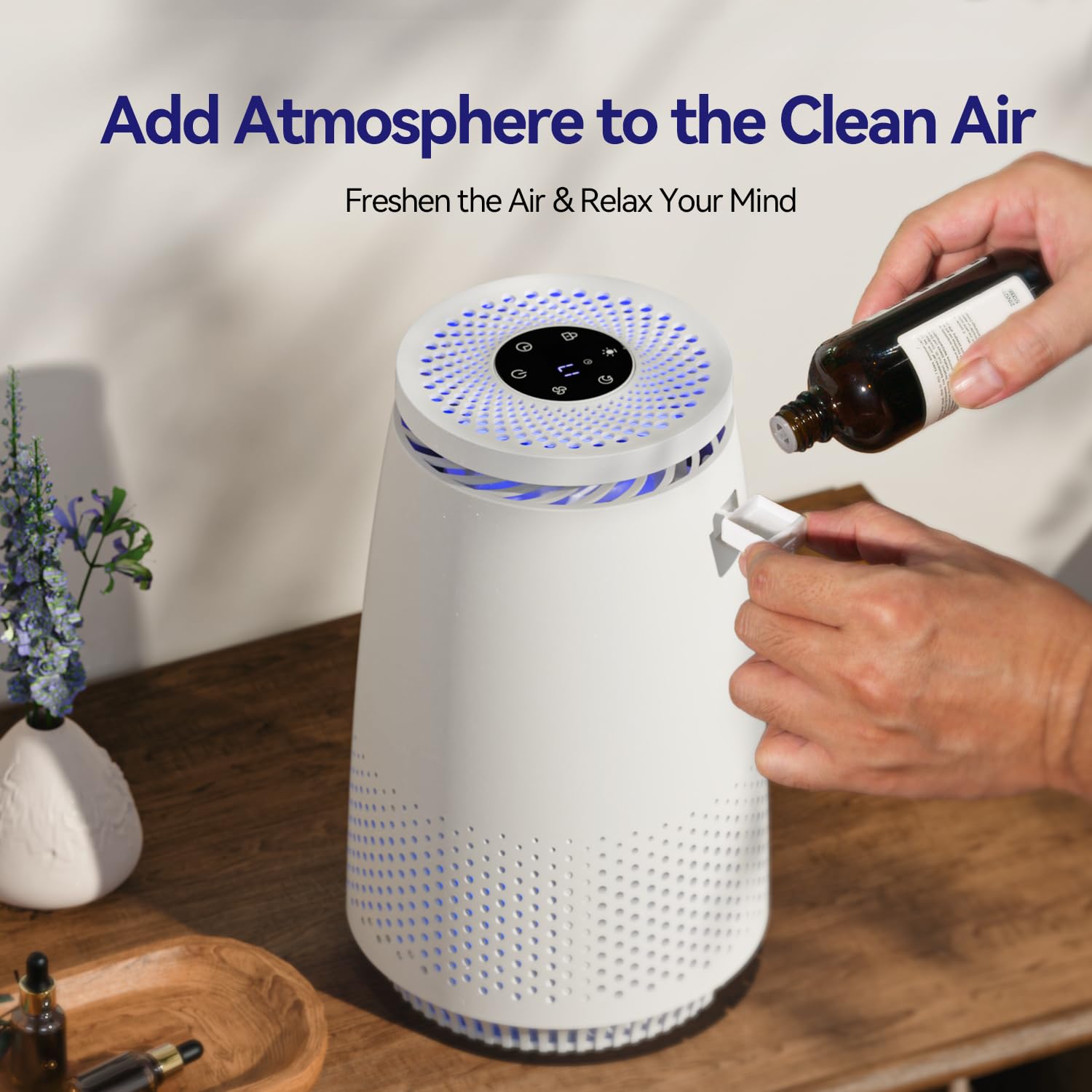 Air Purifiers for Home Bedroom, 3-in-1 HEPA Filter for Pets Dander Dust Pollen Smoke Odors, Quiet Air Cleaner with Sleep Mode, 12H Timer, Night Light, Aromatherapy, Safety Lock, Black