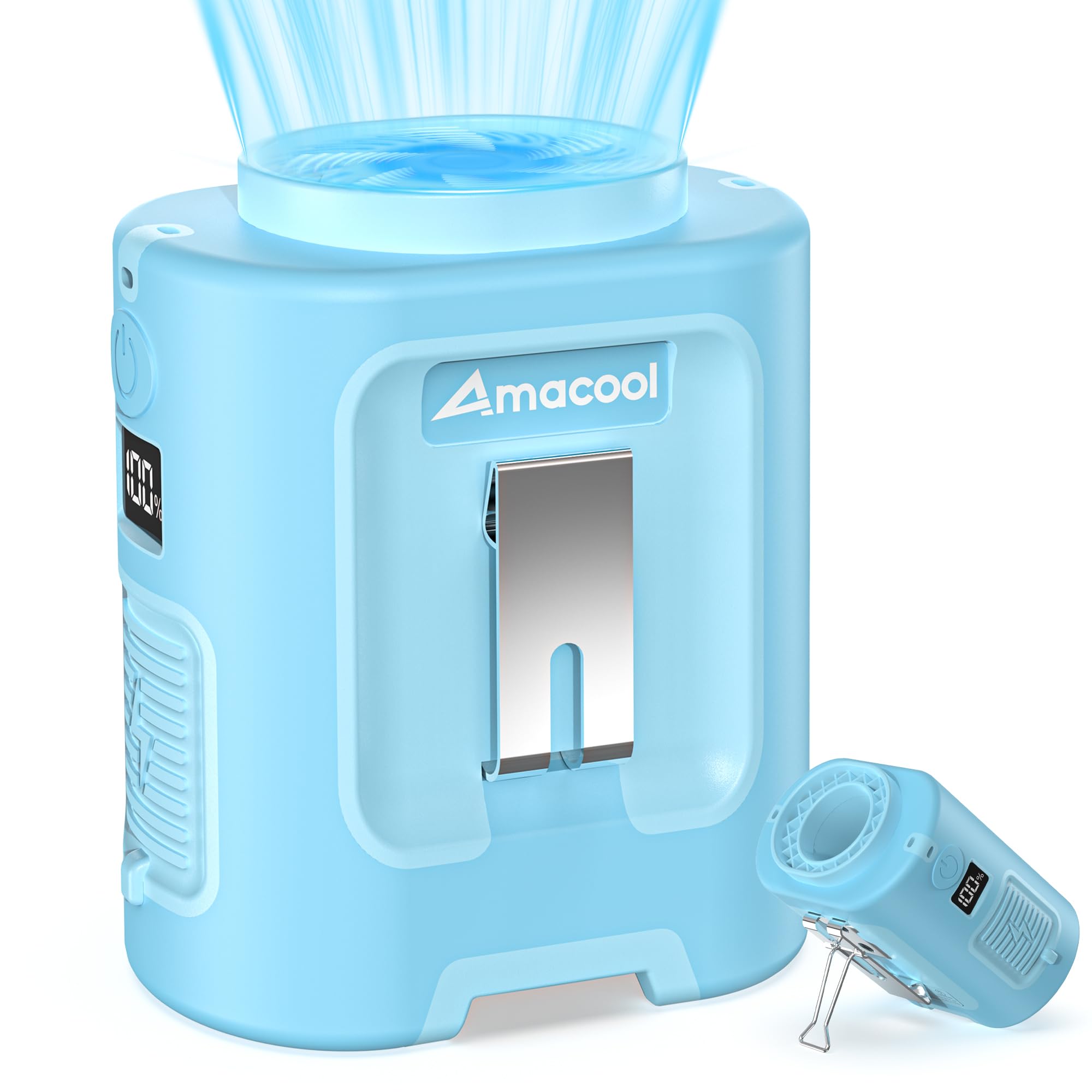 AMACOOL Portable Waist Fan Clip On, MAX 40H Work Time, 10000mAh Rechargeable Wearable Shirt Fan with Light, 16000RPM Powerful 5 Speed Belt Fans Personal Cooling Fans for Outdoor Jobsite Camping Travel
