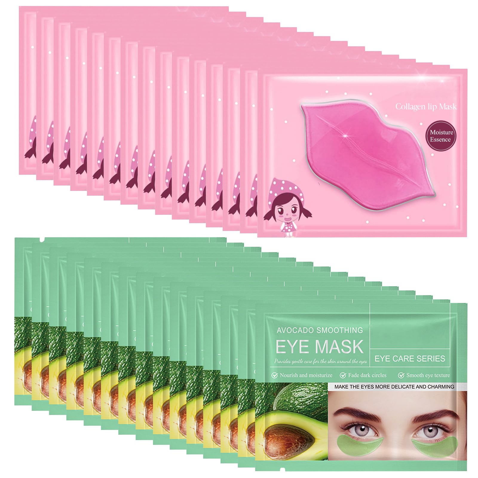 Lip Mask & Eye Mask - 30PCS Under Eye Patches Skincare for Puffy Eyes Bags Reducing Dark Circles,Collagen Hydrating Moisturizing Smoothing Gel Pads for Fade Fine Lines Anti-Aging Wrinkles Pink