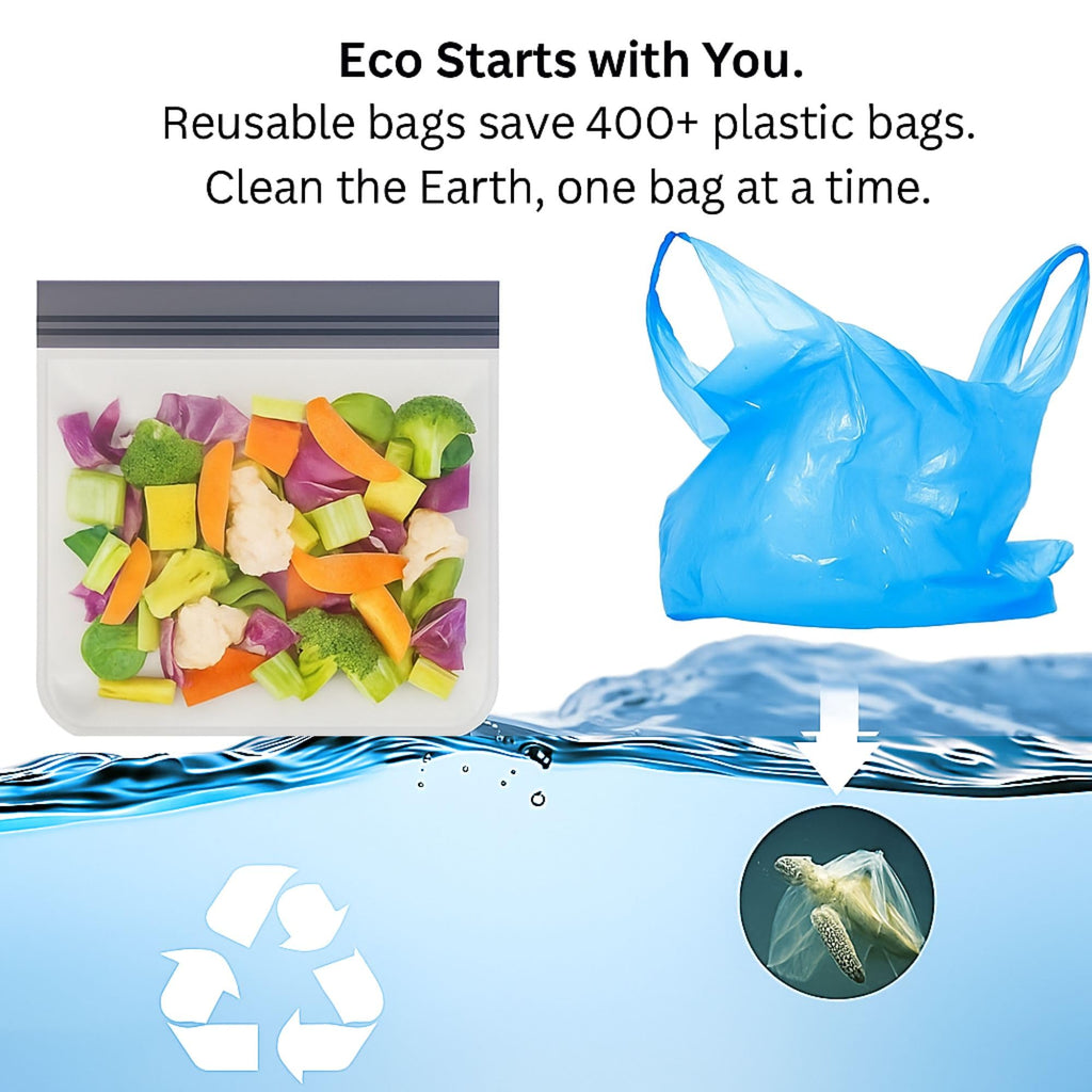10 Pack Dishwasher Safe Reusable Bags, Leakproof Reusable Freezer Bags, BPA Free Food Storage Bags for Lunch, Marinate and Travel, 3 Gallon, 4 Sandwich, 3 Snack Bags