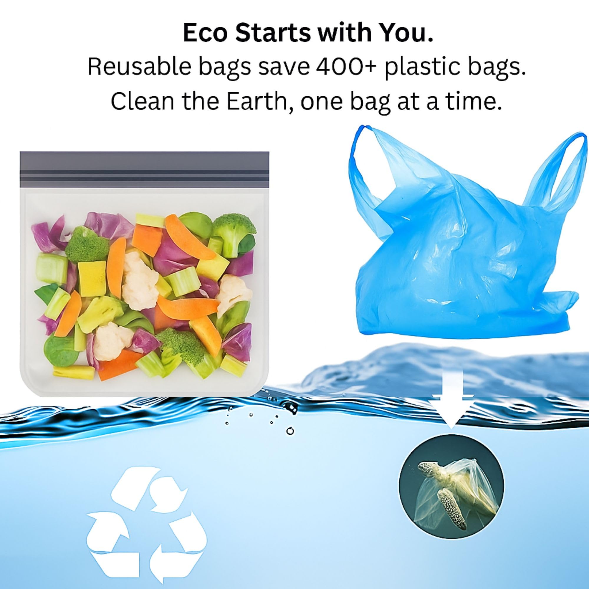 10 Pack Dishwasher Safe Reusable Bags, Leakproof Reusable Freezer Bags, BPA Free Food Storage Bags for Lunch, Marinate and Travel, 3 Gallon, 4 Sandwich, 3 Snack Bags