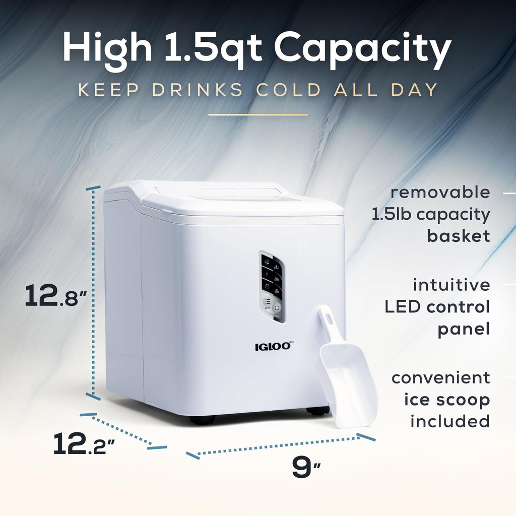 Igloo Automatic Self-Cleaning Portable Electric Countertop Ice Maker Machine with Handle, 26 Pounds in 24 Hours, 9 Ice Cubes Ready in 7 Minutes, with Ice Scoop and Basket