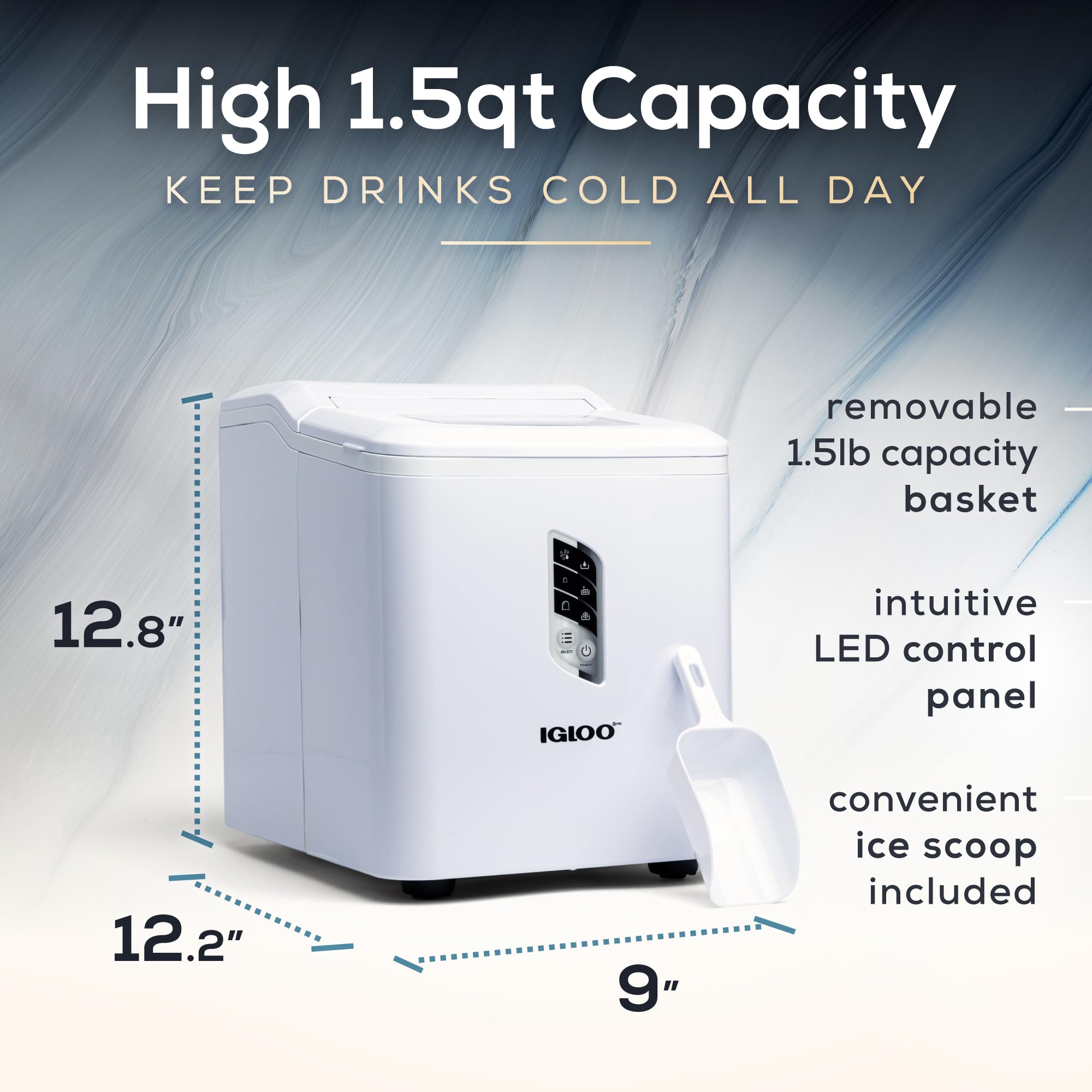 Igloo Automatic Self-Cleaning Portable Electric Countertop Ice Maker Machine with Handle, 26 Pounds in 24 Hours, 9 Ice Cubes Ready in 7 Minutes, with Ice Scoop and Basket