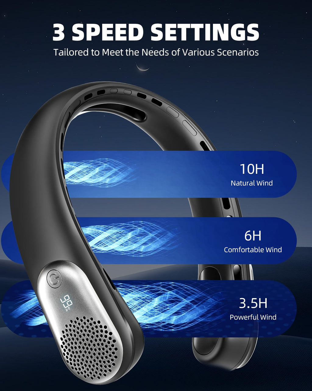 Neck Fan, Portable 4000 mAh Battery Operated Personal Fan with LED Display, 3 Wind Speed, Fast Cooling, Fast Cooling,USB Rechargeable Fan for Women Outdoor Purple