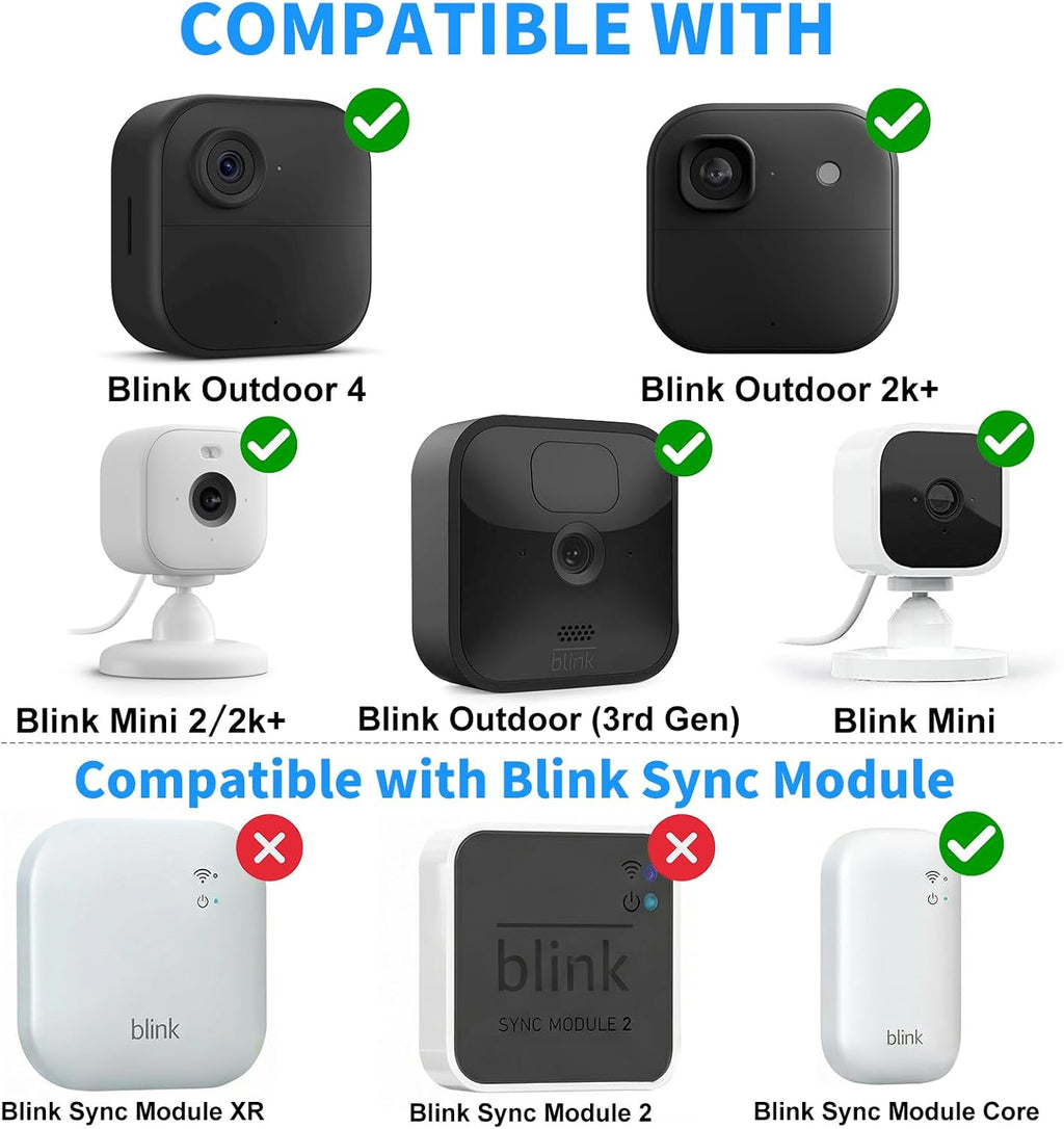 3 Pack No Drill Blink Camera Mount with Sync Module Mount for Blink Outdoor 4/ 2K+/ Outdoor (3rd gen) Cameras/ Mini/ Mini 2/2k+, Outlet Wall Mount No Messy Wires Space-Saving Bracket with Short Cable