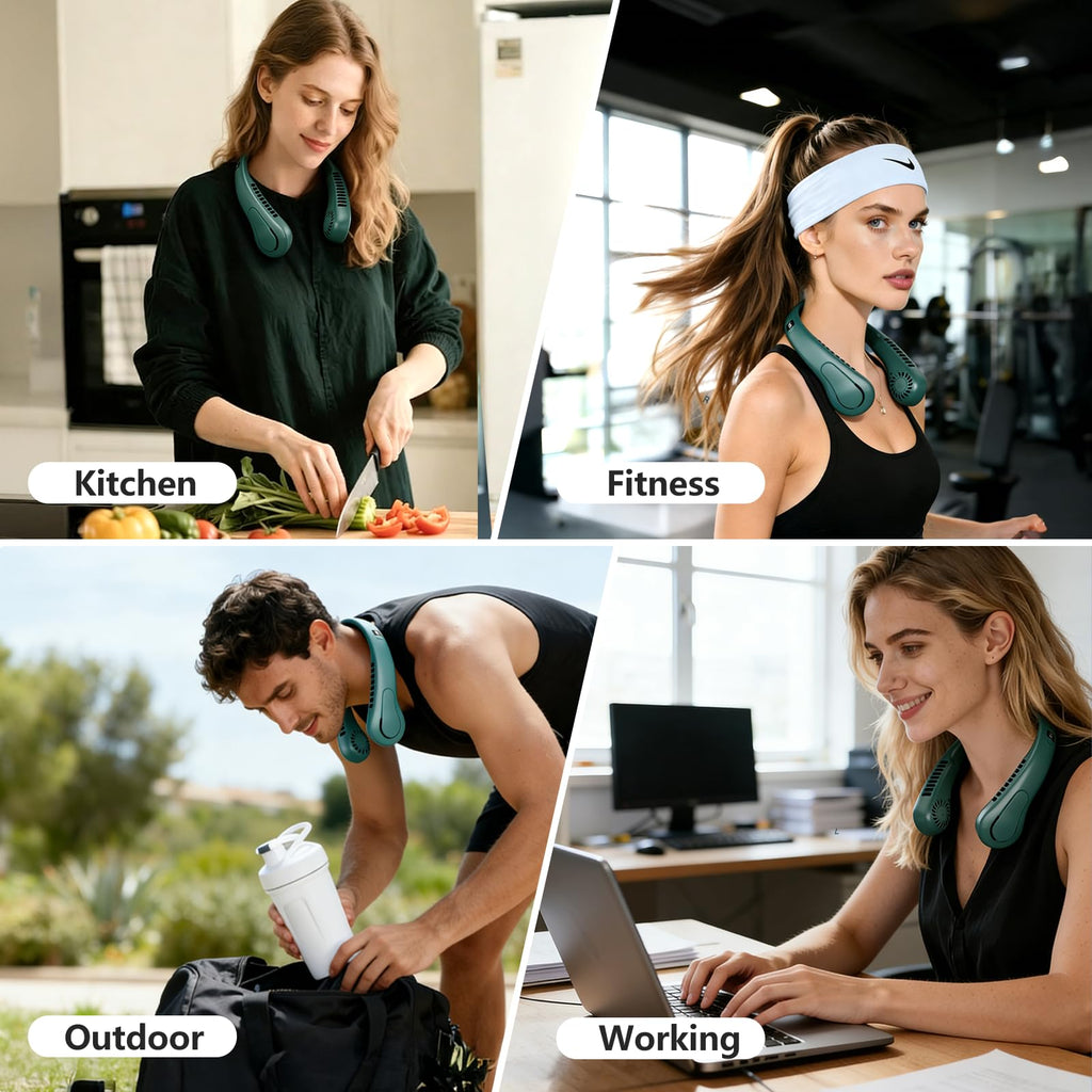 Portable Neck Fan, Hands Free Bladeless Fan with 5 Speeds, 360° Cooling Personal Fan, USB Rechargeable Wearable Fan for Travel, Twistable, Mini Fan, Birthday Gift for Women Men, Green