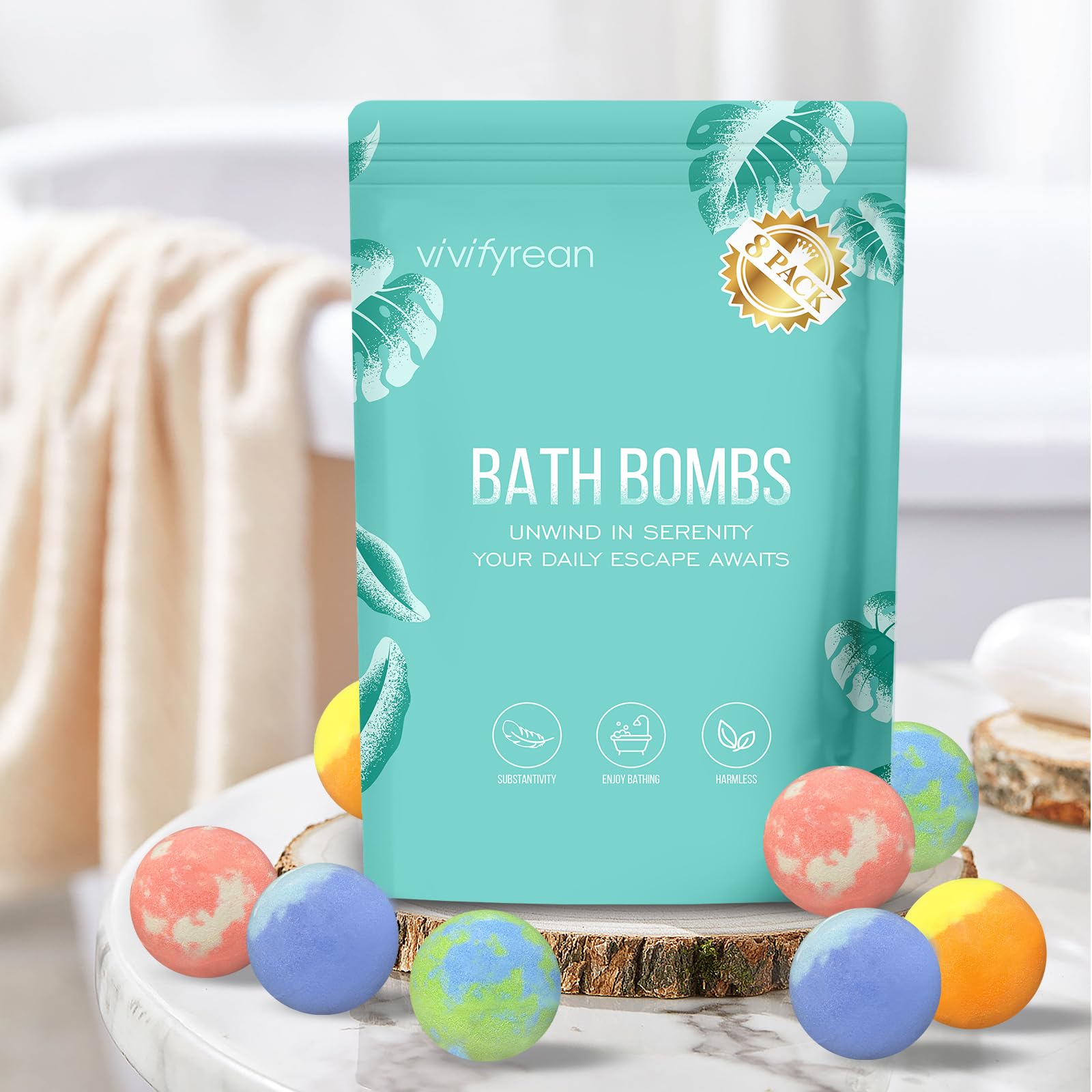 Bath Bombs for Women and Girls, Anniversary Birthday Gift, Natural Organic Fizzy Bath Bombs, Stress Relief, Self-Care Relaxation Home Spa, Pack of 8 in Bag, with Essential Oils & Epsom Salts, 4 Scents