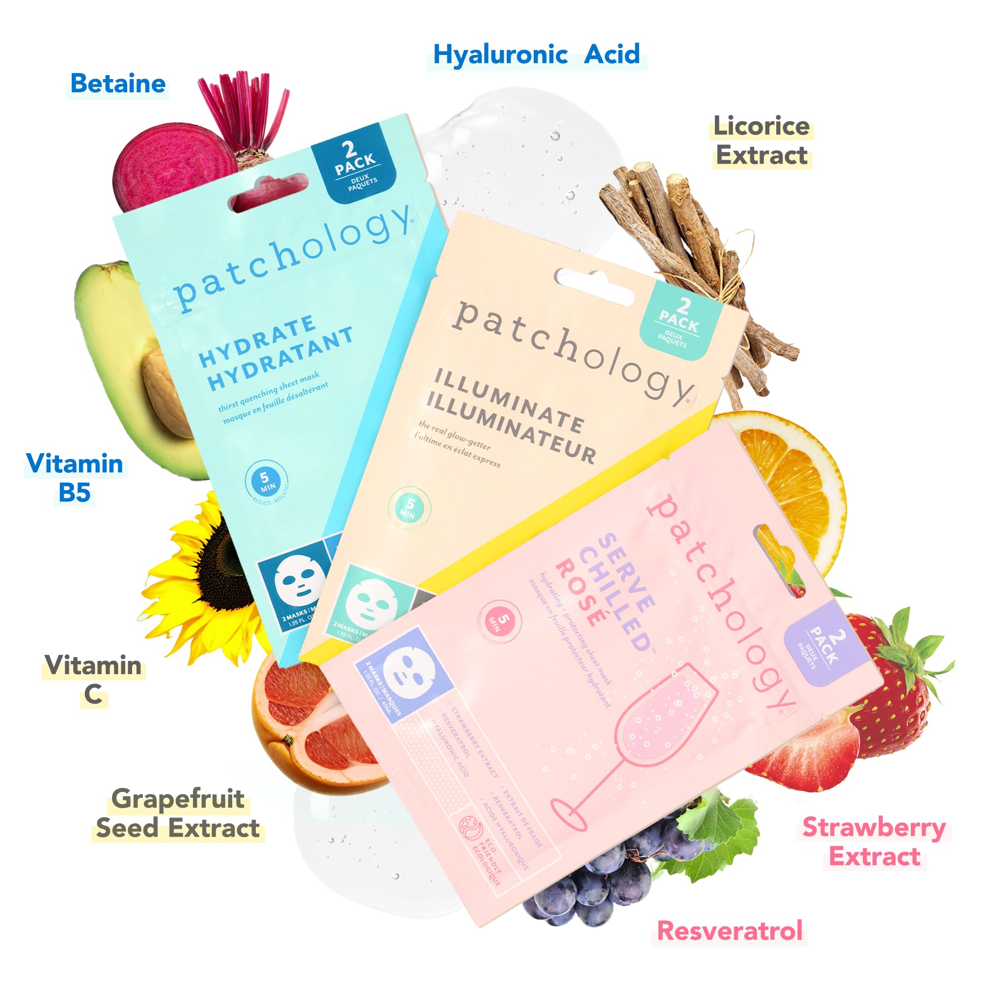 Patchology On The Fly Travel Facial Kit – Travel-Friendly Hydrating Skincare Essentials for Face, Eyes and Lips – Includes 2 Pair Under Eye Patches, 2 Hydrate Sheet Mask for Refreshed Skin,1 Lip Mask
