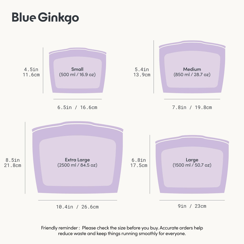 Blue Ginkgo Reusable Silicone Storage Bags – 4-Pack | Korean-Made Stand Up Food, Freezer Bags - Pumkin Yellow