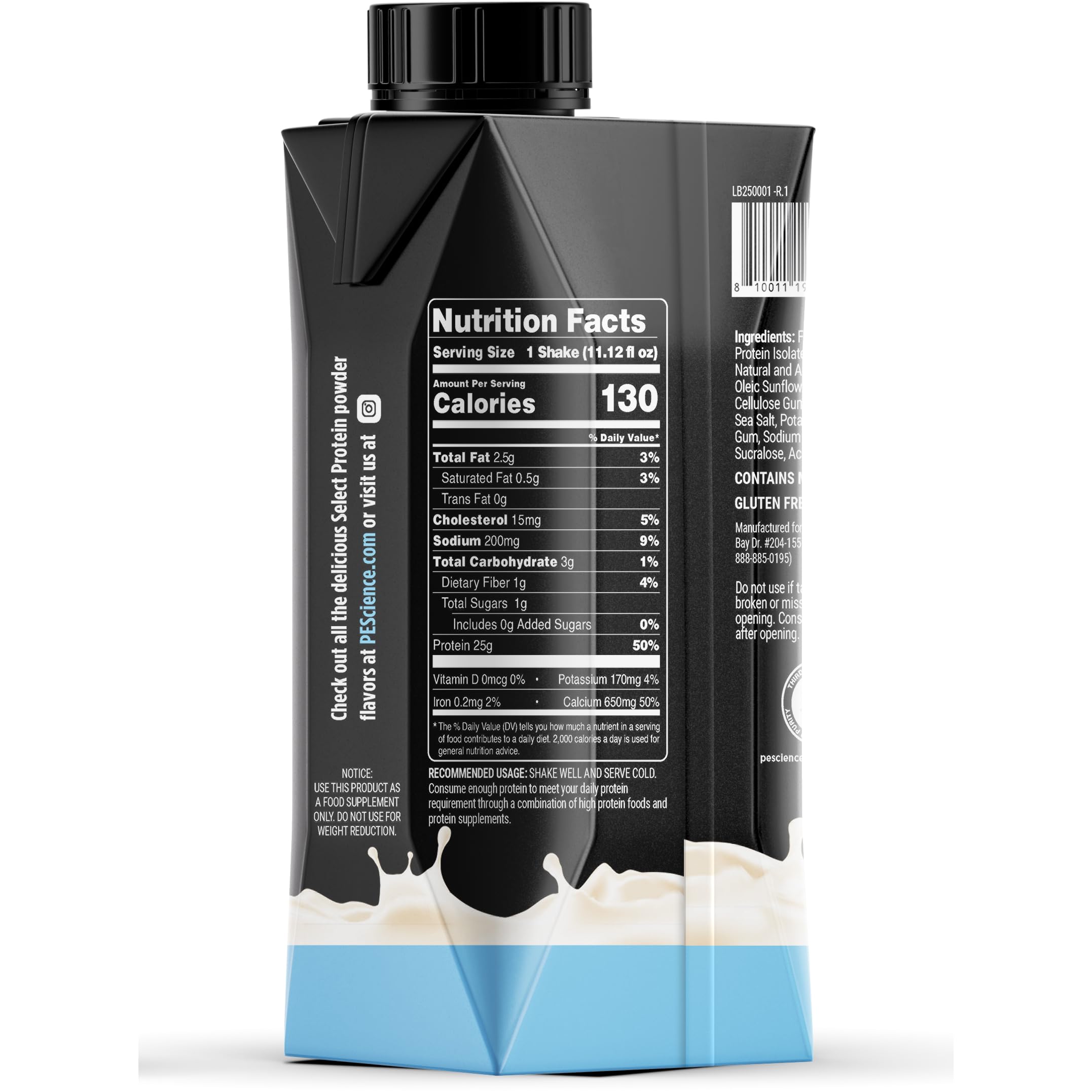 PEScience Select Protein Shake RTD, 25g Whey and Casein Blend, High Protein Drink, Gluten Free, Keto Friendly, 0g Sugar, Low Carb Ready to Drink Meal Replacement, Chocolate Truffle - Pack of 4