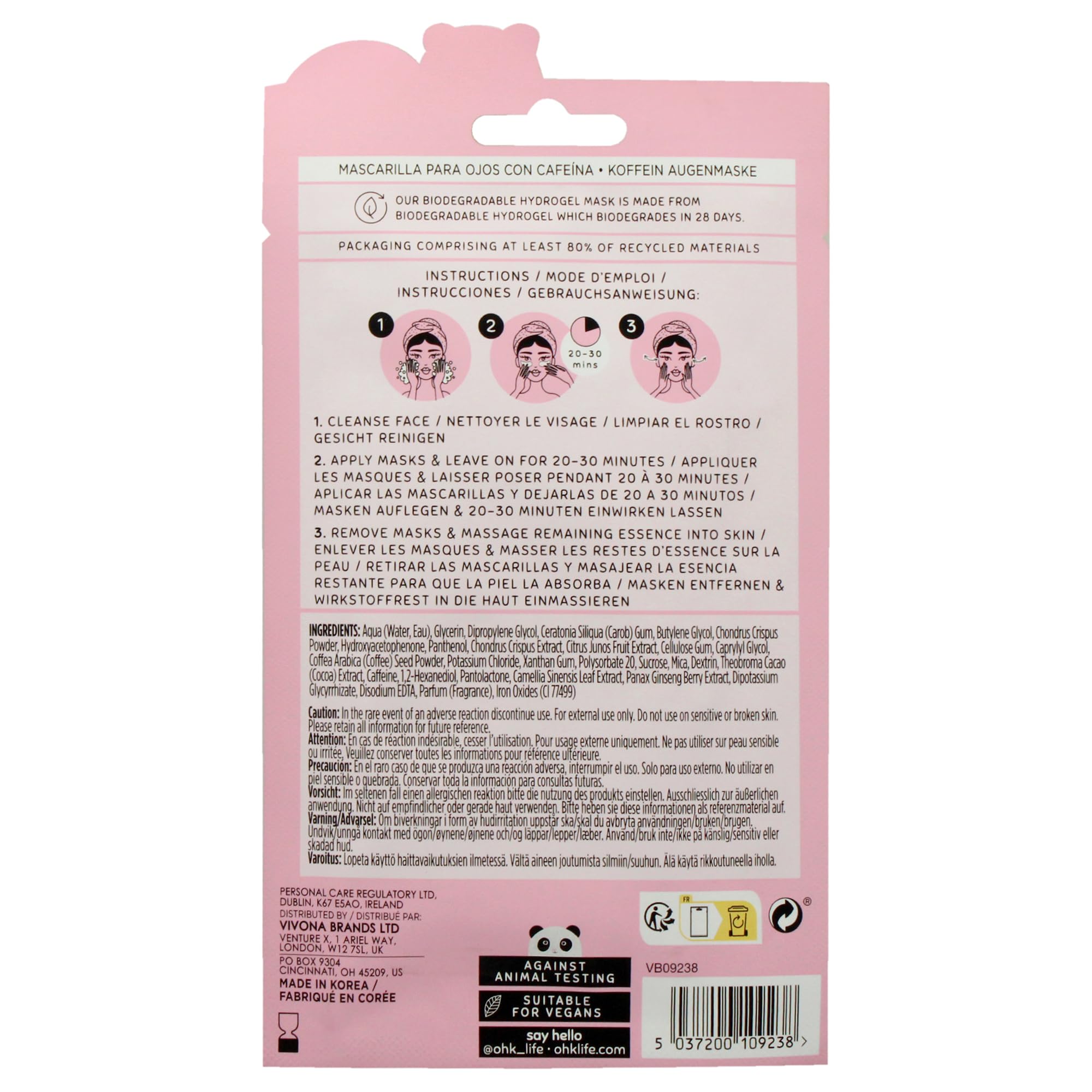 Oh K! Eye Mask - Rejuvenating - Hydrating Under Eye Patches - Depuffing Undereye Patches with Niacinamide - Hydrogel Mask for Dark Circles - 7 Pairs