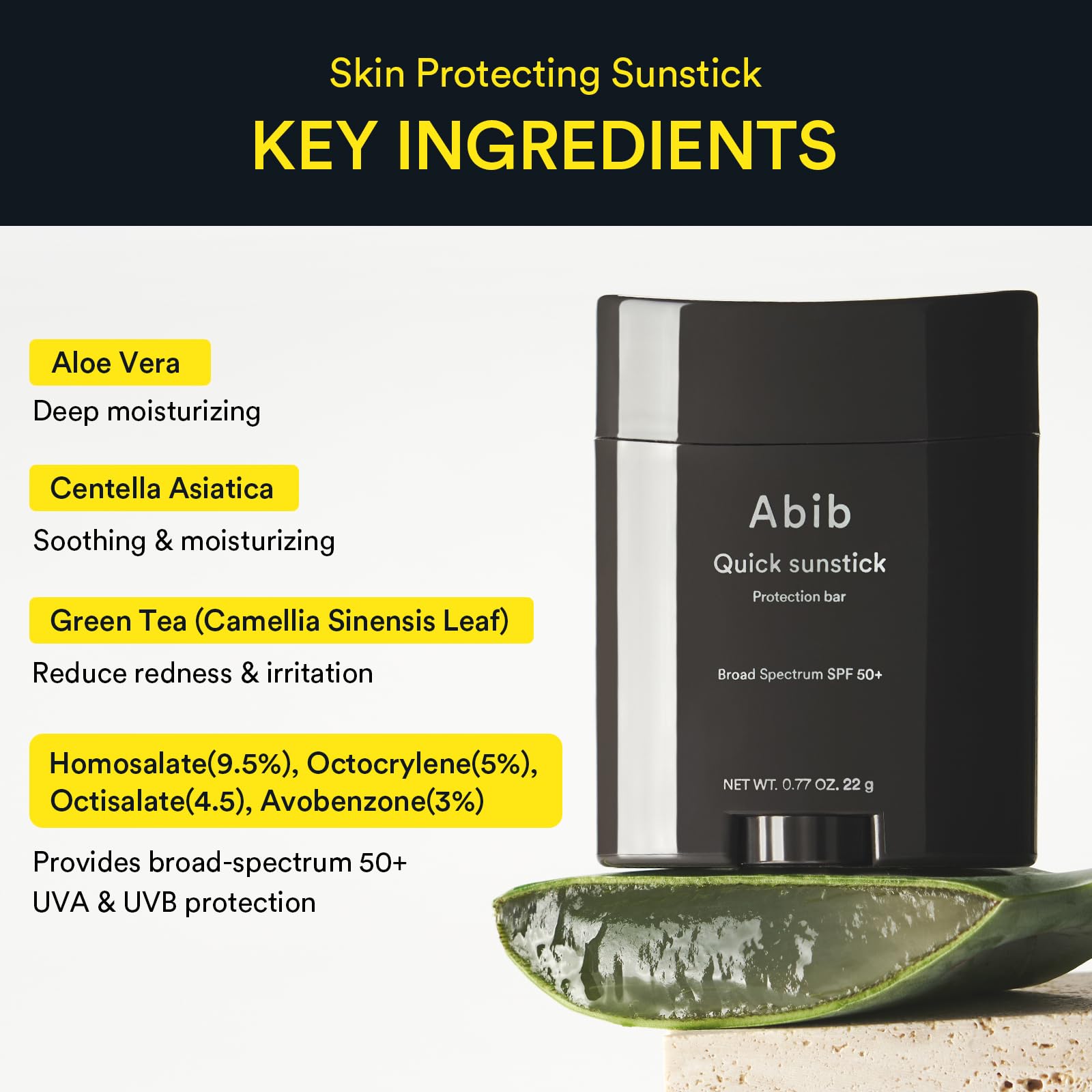 Abib Airy Sunstick Protection Bar SPF50+ Broad Spectrum, Semi-Matte Sunscreen Stick for Oily & Combination Skin, No White Cast, Water-Resistant, Korean Sunscreen, 0.81 oz / 23 g