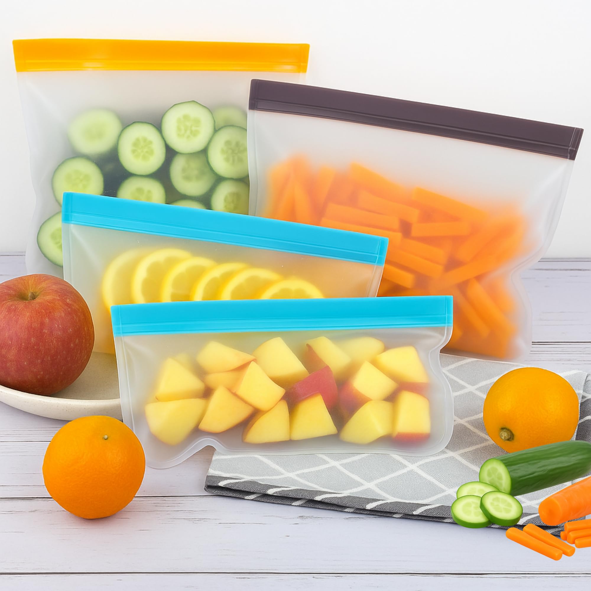 10 Pack Dishwasher Safe Reusable Bags, Leakproof Reusable Freezer Bags, BPA Free Food Storage Bags for Lunch, Marinate and Travel, 3 Gallon, 4 Sandwich, 3 Snack Bags