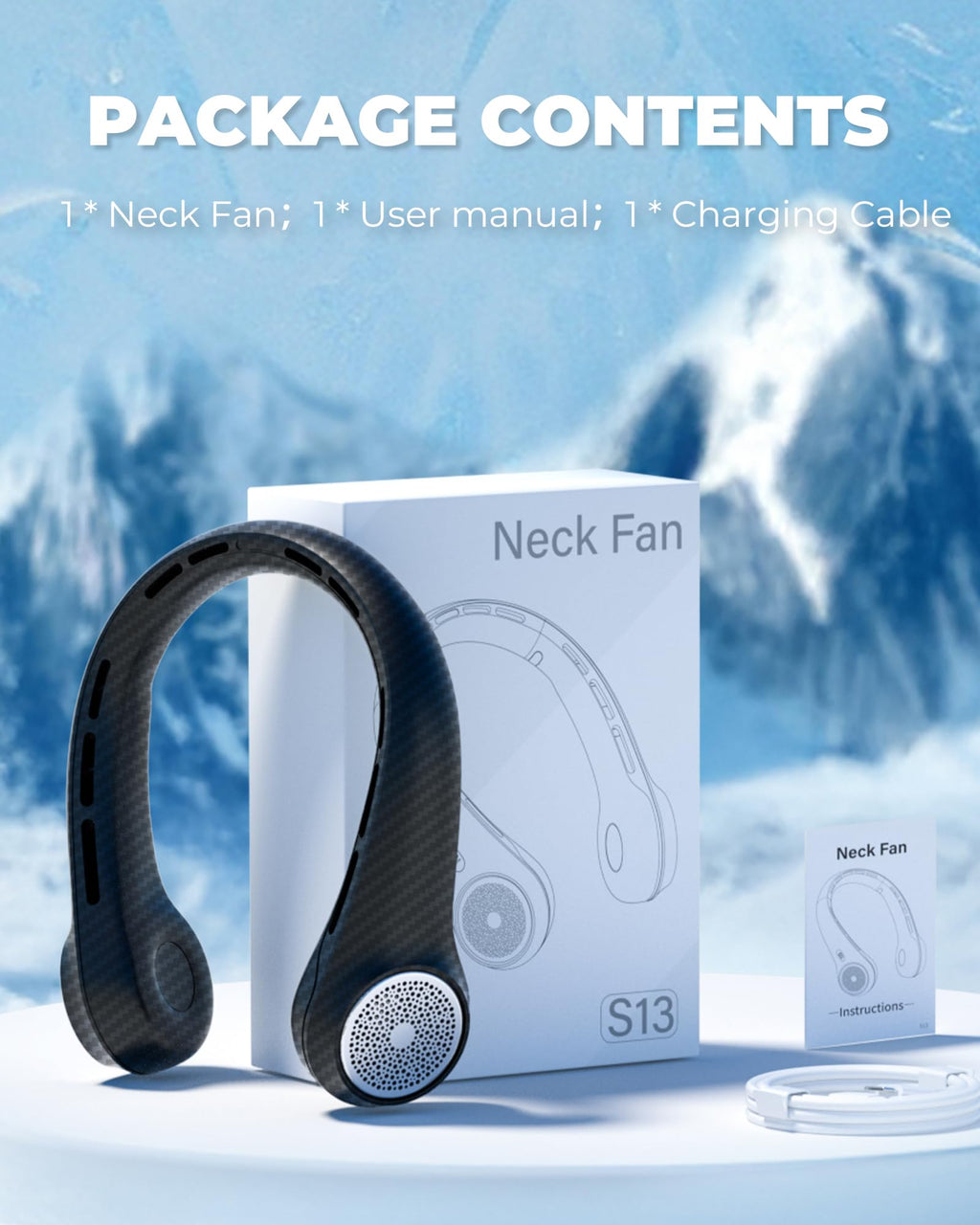 Neck Fan with 4000mAh Rechargeable Battery & LED Display, Portable Personal Cooler for Women/Men, 3-Speed Bladeless 360° Cooling Fans, Stylish Gift for Gym/Travel/Office, White