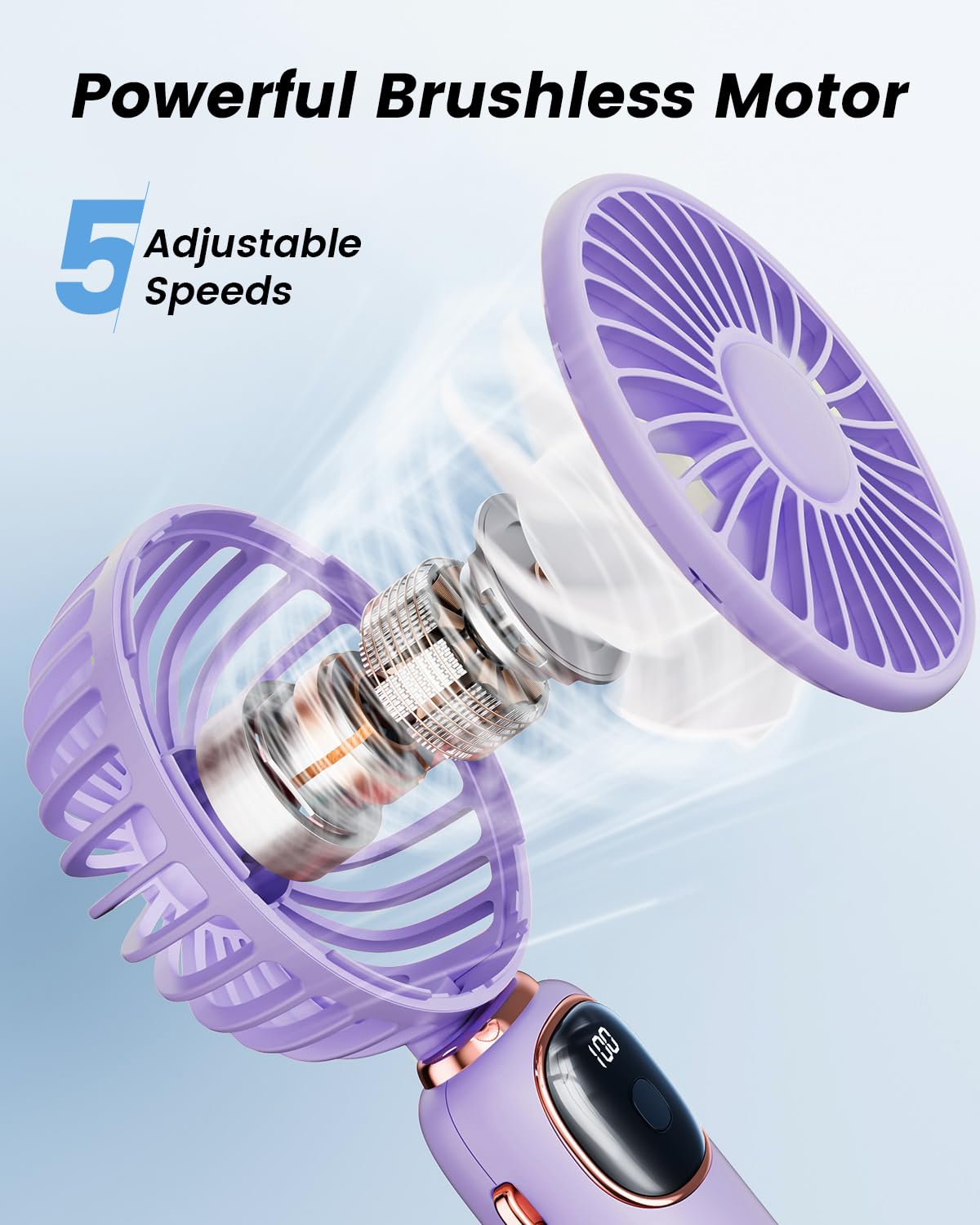 coldSky Portable Handheld Fan, 4000mAh Battery Operated with LED Display, Handheld/Neck/Desk 3 in 1 Personal Small Fan, 90° Foldable Desk Fan with Base, 5 Speed Lash Makeup Fan for Women