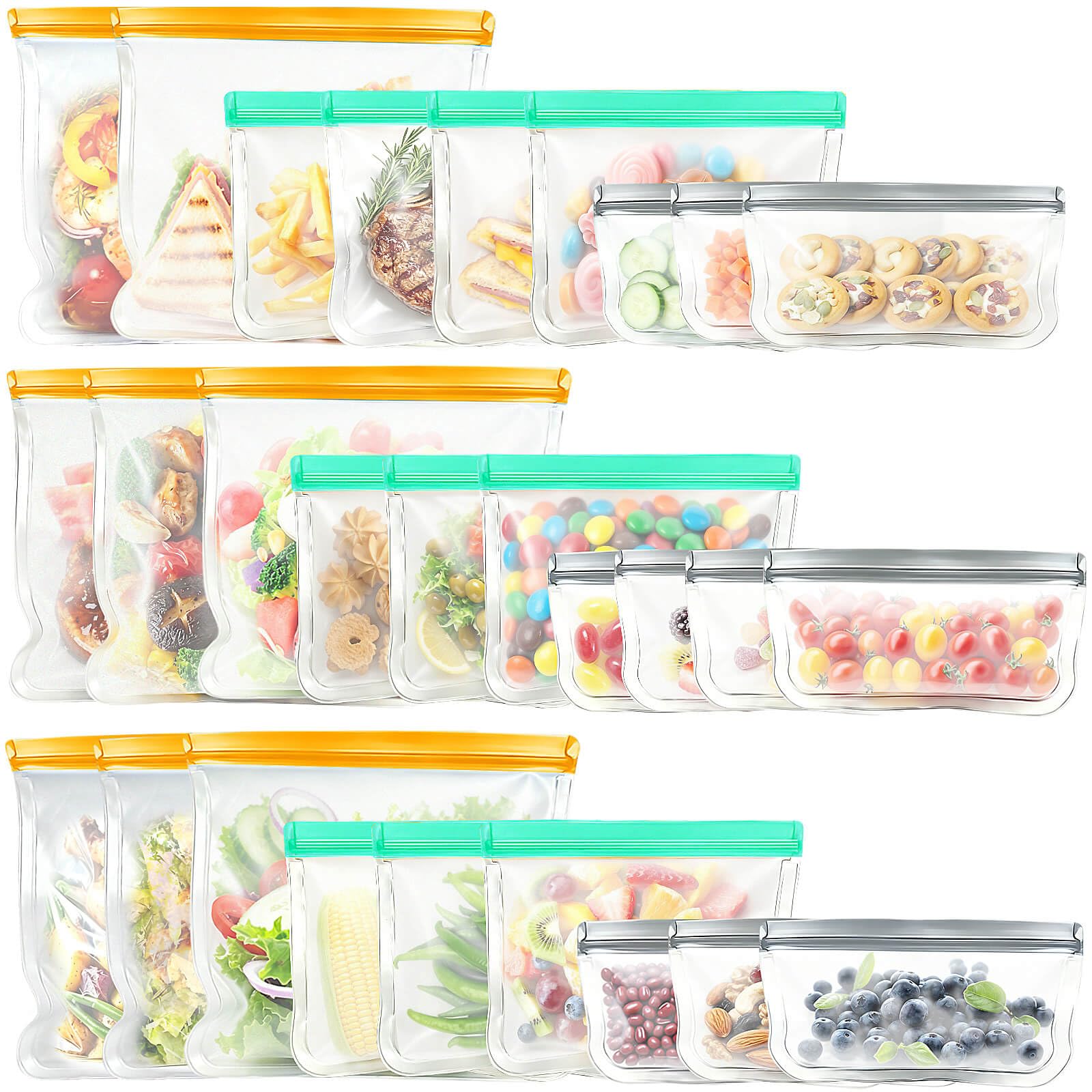 Reusable Silicone Freezer Bags, 12 Pack Leakproof Food Storage Bags Dishwasher Safe, Silicone Snack Bags Food Storage Containers for Meal Prep Containers, Salad Fruit, Vegetables, Home Organization