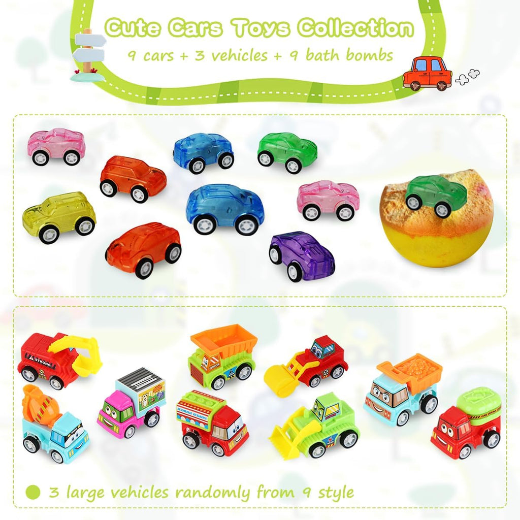 Bath Bombs for Kids with Surprise Toys Inside, 6 Pack Bath Bombs Gift Set with Pull-Back Vehicles Cars, Fun and Bright Colors Bubble Set, Car Bath Toys for Boys Girls Birthday, Christmas