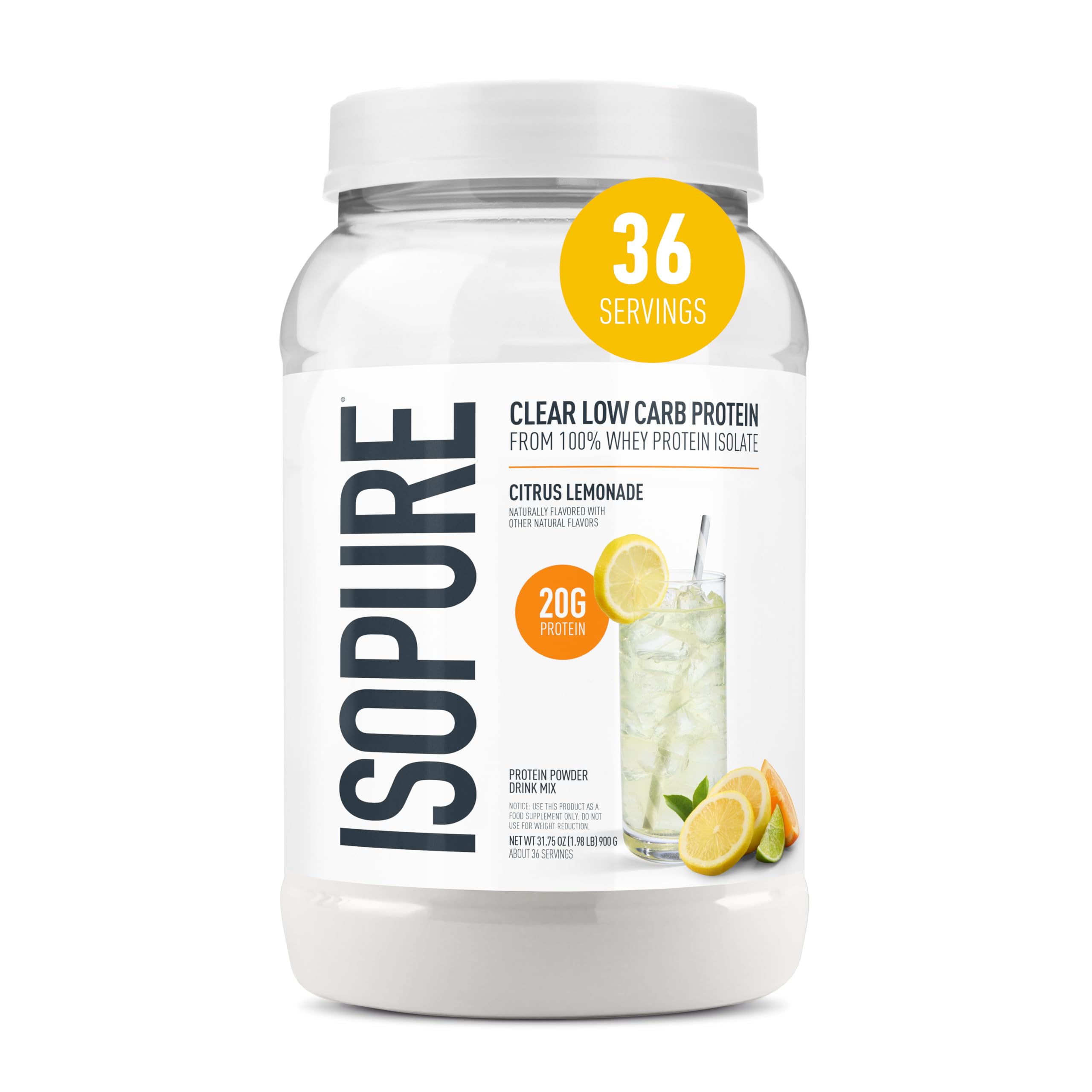 Isopure Clear Whey Isolate Protein Powder, Lactose Free, Gluten Free, Naturally Flavored, Watermelon Lime, 20g Protein Per Serving, 14.1 Oz, 16 Servings (Packaging May Vary)