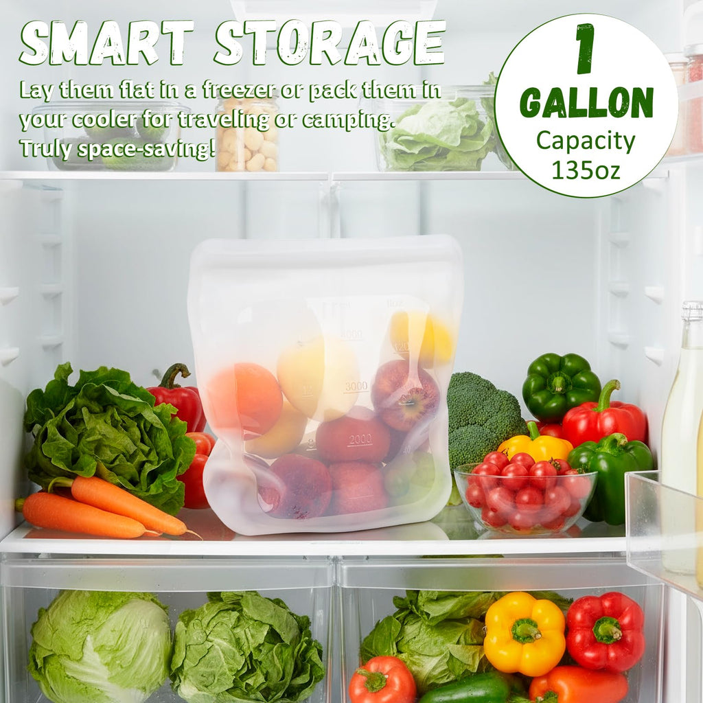 Extra Large Reusable Silicone Food Storage Bags 4 Pack, 0.8 Gallon/3000ml, 100% Silicone Stand-Up Wide-Open Zip-Lock Reusable Bags for Large Items, Microwave Freezer Oven Dishwasher Safe, Translucent