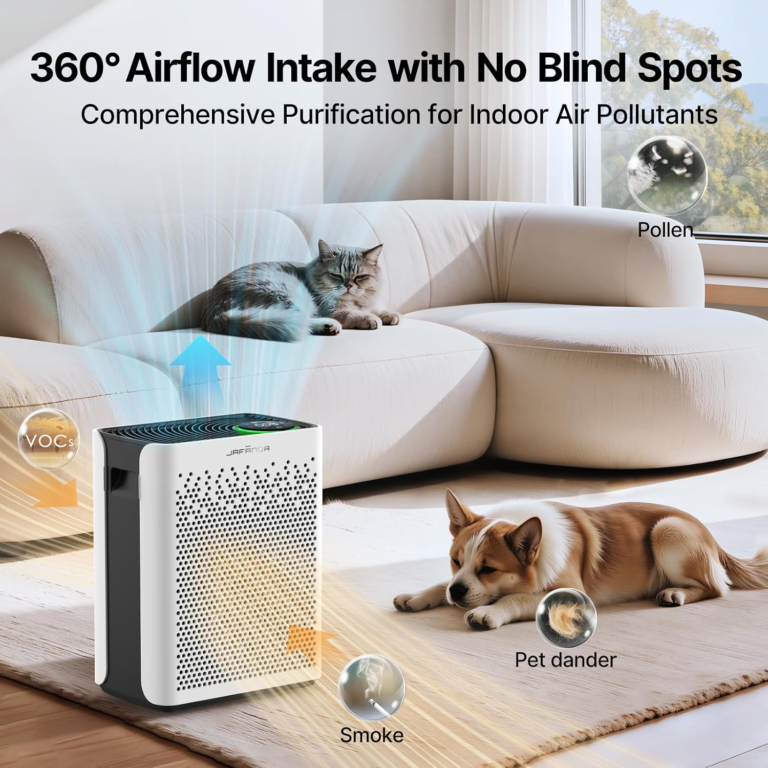 Air Purifiers for Home Large Room up to 1015Ft² - HEPA Air Purifier for Bedroom with Washable Pre Filters & AHAM Verified - 20 dB Air Cleaner for Pets Dander, Allergies, Dust, Smoke, Pollen, JF280