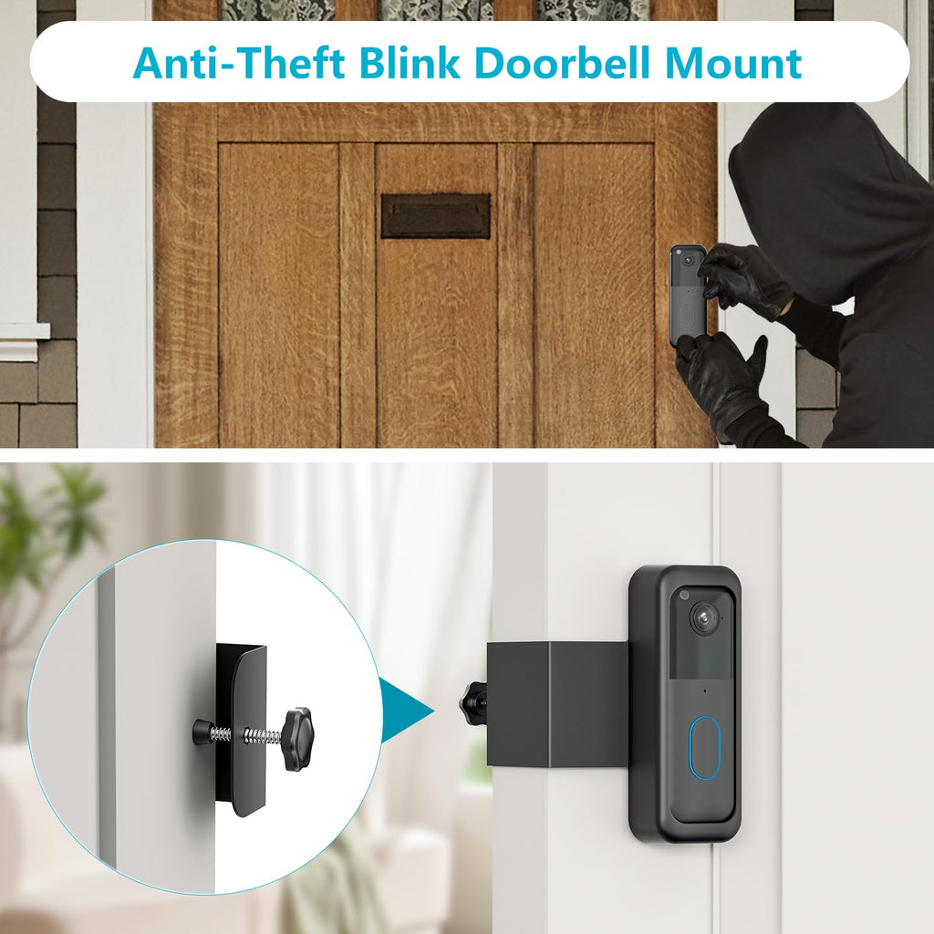 Anti-Theft Blink Doorbell Mount, No-Drill Mounting Bracket for All-New Blink Video Doorbell Camera, Non-Blocking Motion Sensor, Easy to Install, Door Mount Holder for Apartments, Renters (Black)