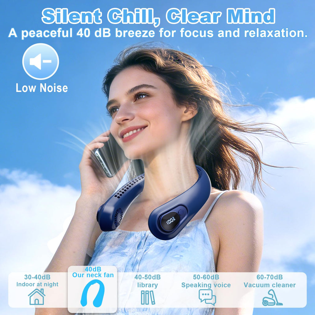 Portable Neck Fan Rechargeable - [with LED Display] 5 Speeds, 5000 mAh Battery Operated Wearable Personal Cooling Bladeless Fan for Outdoor Travel, Gifts for Men Women Kids,Gray