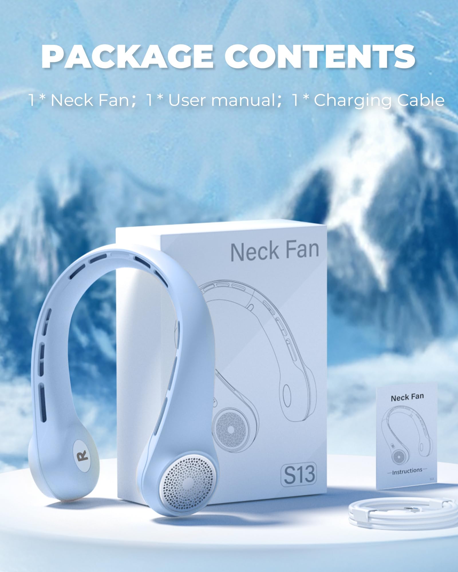 Neck Fan with 4000mAh Rechargeable Battery & LED Display, Portable Personal Cooler for Women/Men, 3-Speed Bladeless 360° Cooling Fans, Stylish Gift for Gym/Travel/Office, White