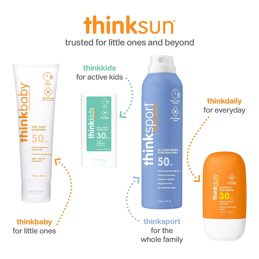 Thinksport SPF 50+ Mineral Sunscreen with Zinc Oxide, 6 Fl Oz – Safe, Natural Sunscreen Lotion for Sports & Active Use, Water Resistant Reef Safe, Broad Spectrum UVA/UVB Sun Screen for Sun Protection