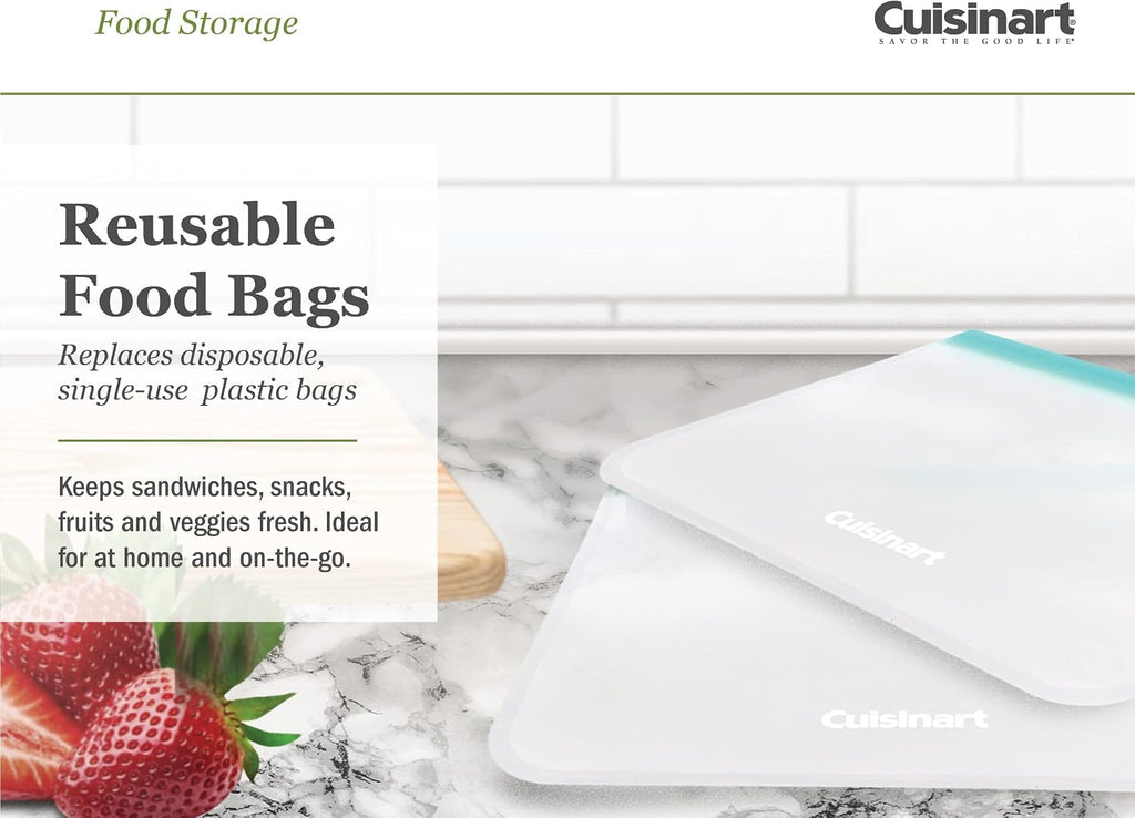 Cuisinart Reusable Food Storage Bags, 12 Pack Turquoise - Resealable Bags for Food, Leftovers, & Snacks to Store, Freeze or Refrigerate - BPA Free Flat Freezer Bags - Includes Small, Medium & Large
